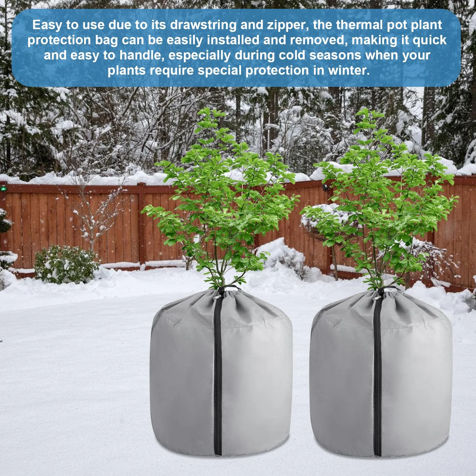 Protection thermique pour plantes 2 pièces 35x40 cm Pots de protection hivernale avec cordon de serrage et fermeture éclair