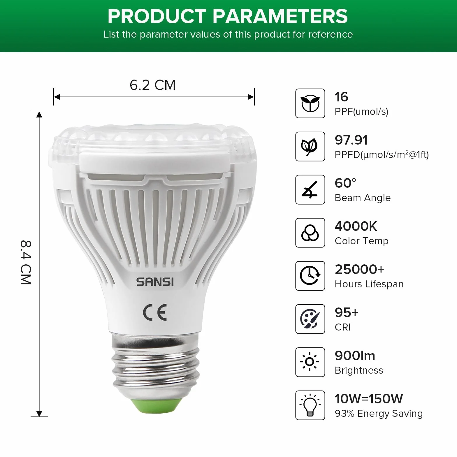 SANSI Ampoule Horticole LED E27 10W Spectre Complet Lampe de Culture Plante 2pack