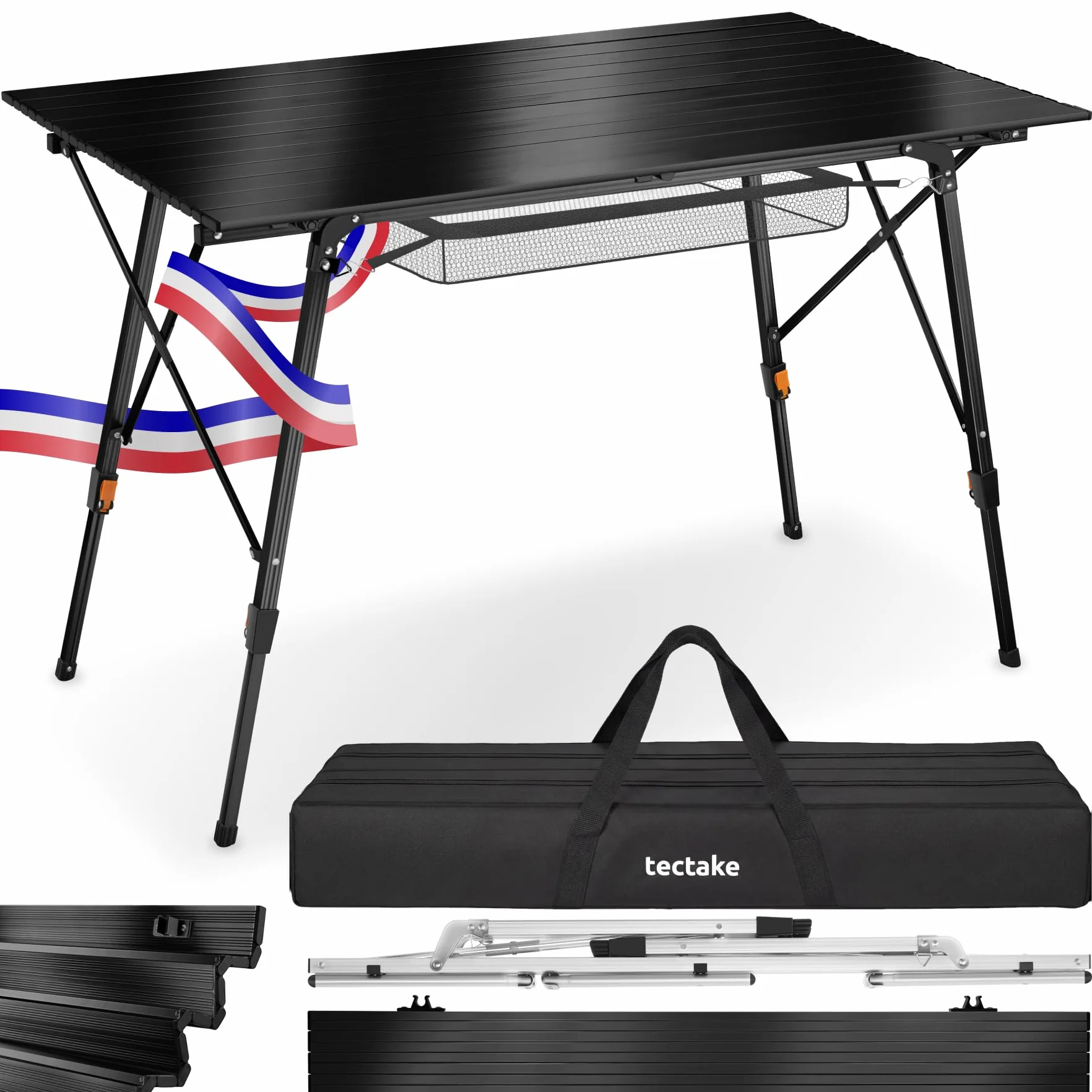 Tectake Table Pliante Aluminium 120x70,5x58-79 cm Réglable Hauteur Camping Pliable Noir