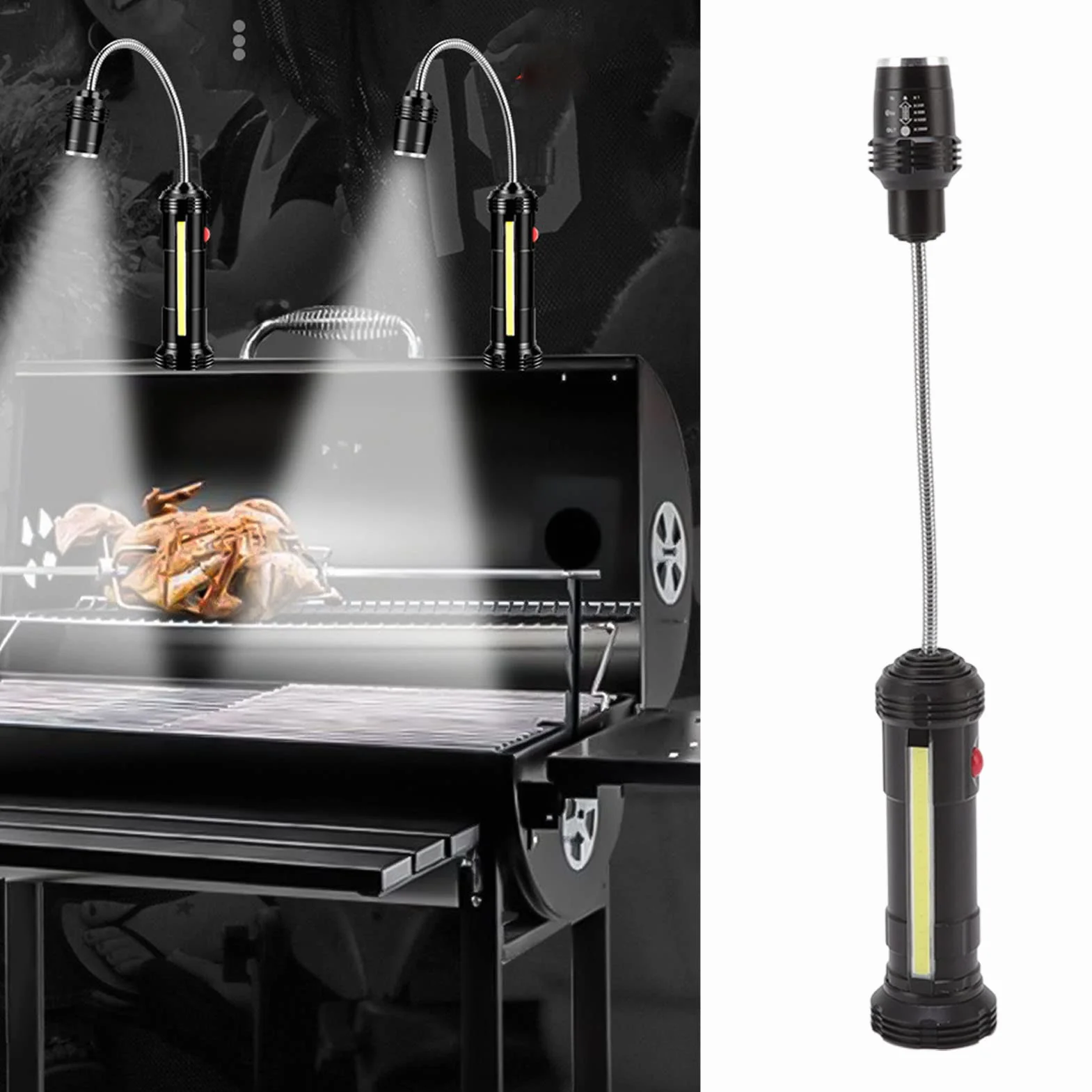 Lampe barbecue LED rechargeable COB magnétique étanche col de cygne