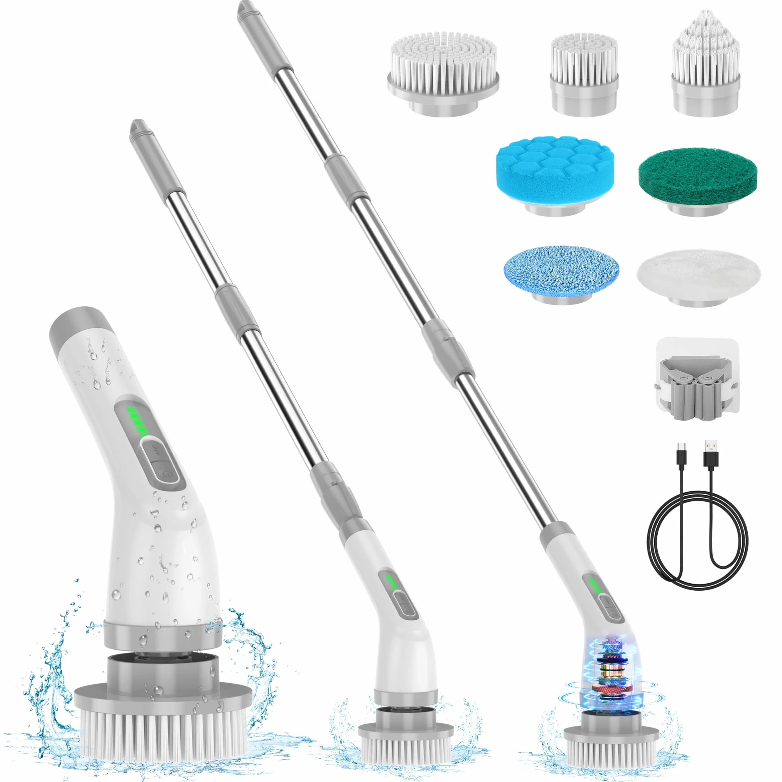 Épurateur électrique, Brosse de Nettoyage électrique 7 en 1, Nettoyage Puissant 420 TR/Min, épurateur de Salle de Bain 1,5 h Double Vitesse avec Bras d'extension pour Cuisine, Voiture, carrelage, Mur