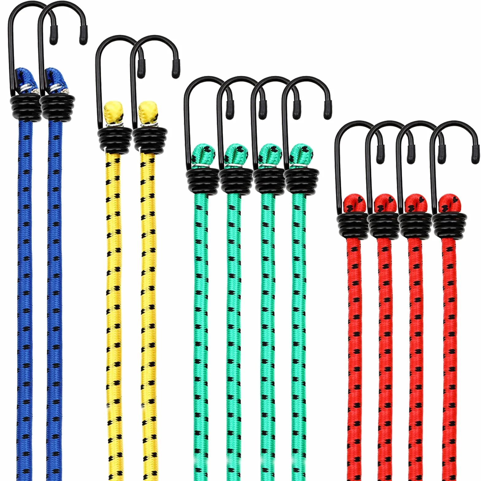 Avesteir Lot de 12 Pièces Tendeurs Elastique avec Crochets, Tendeur Elastique, Corde Elastique, Sangle Elastique, Cordon Elastique, Élastiques avec Crochets, Bungee Cords pour Vélo, Voiture, Tente