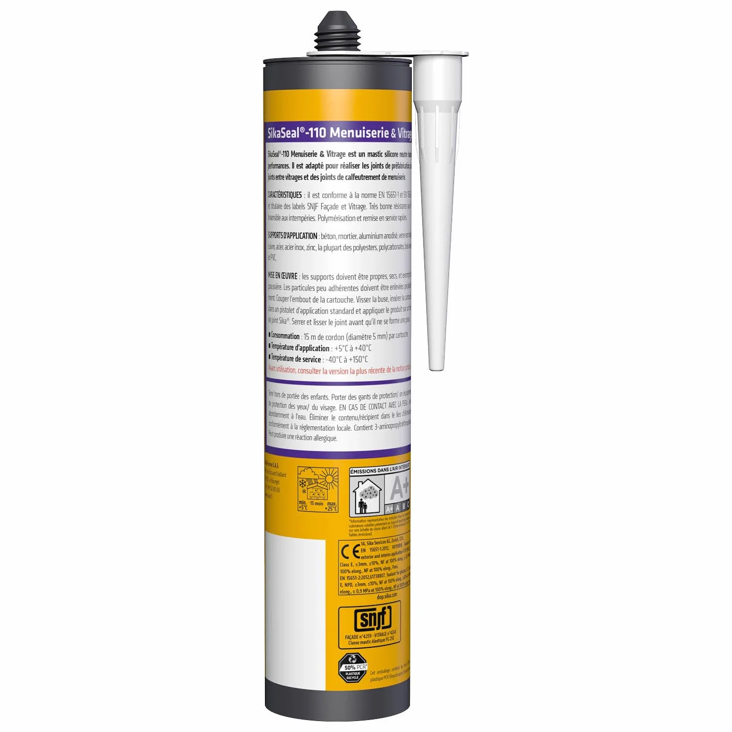 SIKA - Mastic silicone de construction - SikaSeal-110 Menuiserie & Vitrage transparent - Joint de menuiserie et vitrage - Extérieur/intérieur - 300 ml