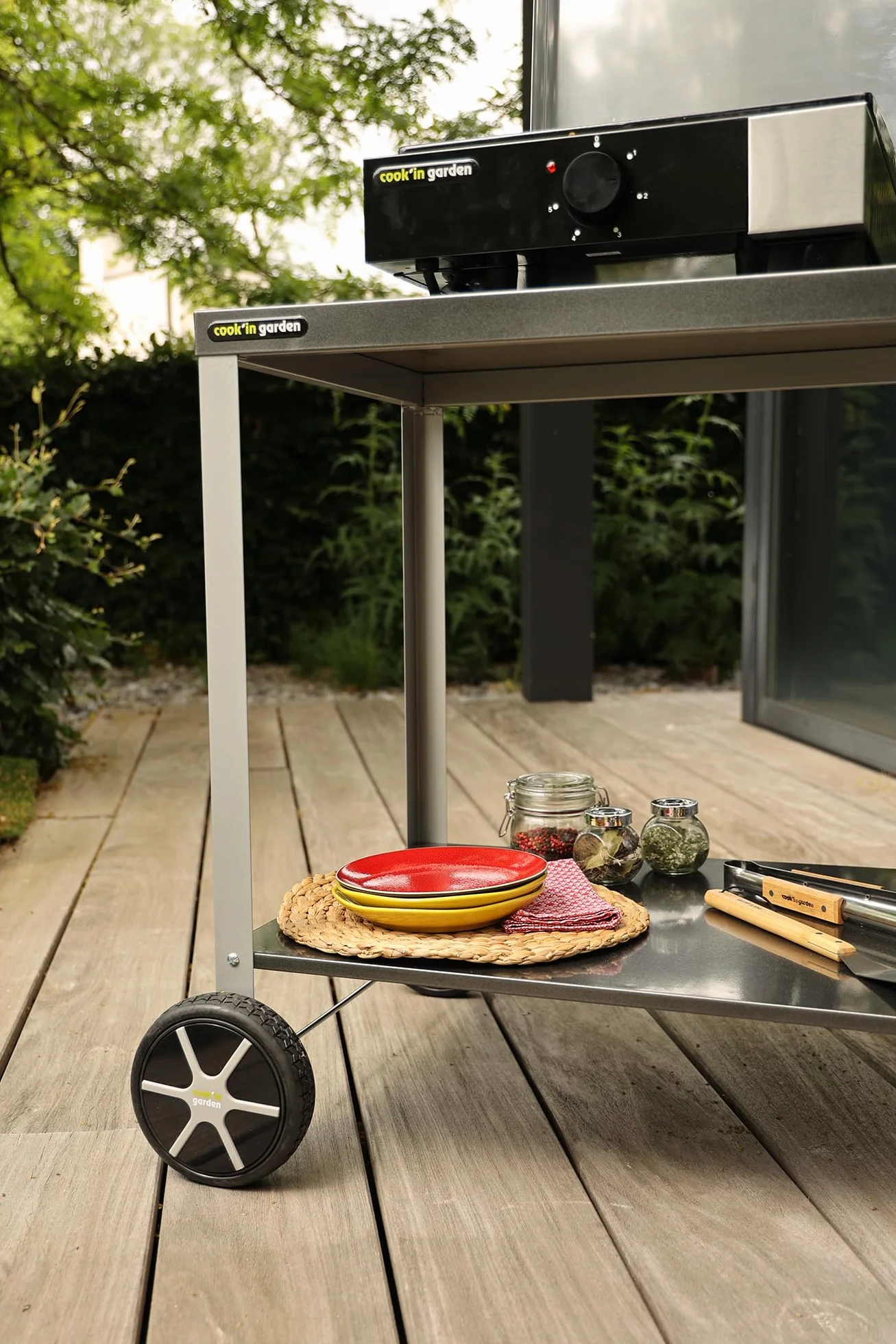 Cook’in Garden Desserte Media 70 Chariot Plan de Travail Mobile Roues Renforcées Meuble Extérieur Jardin Terrasse Noir/Gris