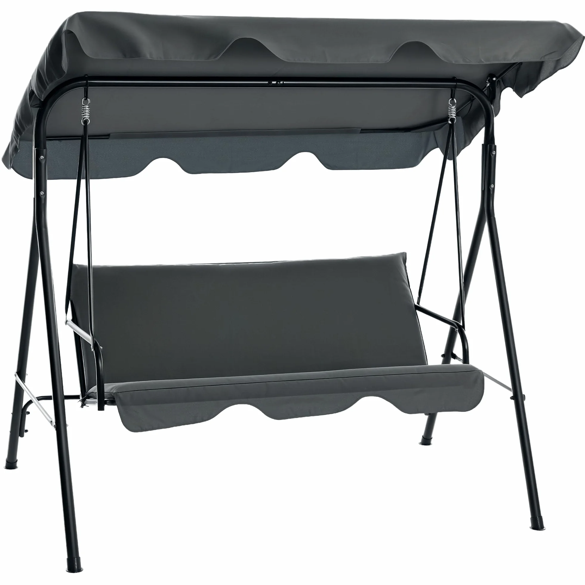 Outsunny Balancelle de Jardin 3 Places Toit Inclinable Coussins Acier Noir 1,72L x 1,1l x 1,53H m
