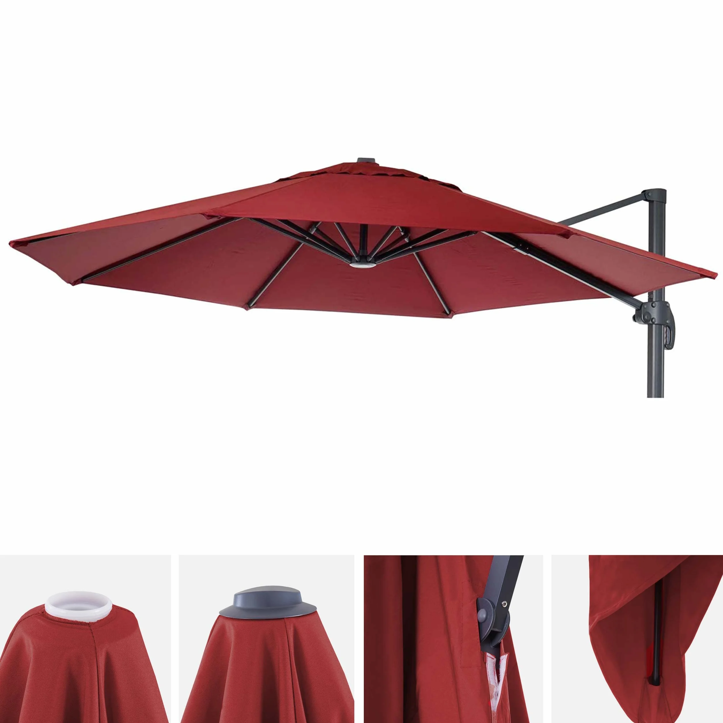 Mendler Toile de Parasol HWC-A96 8 Baleines Ø3m 220g/m² Polyester Bordeaux