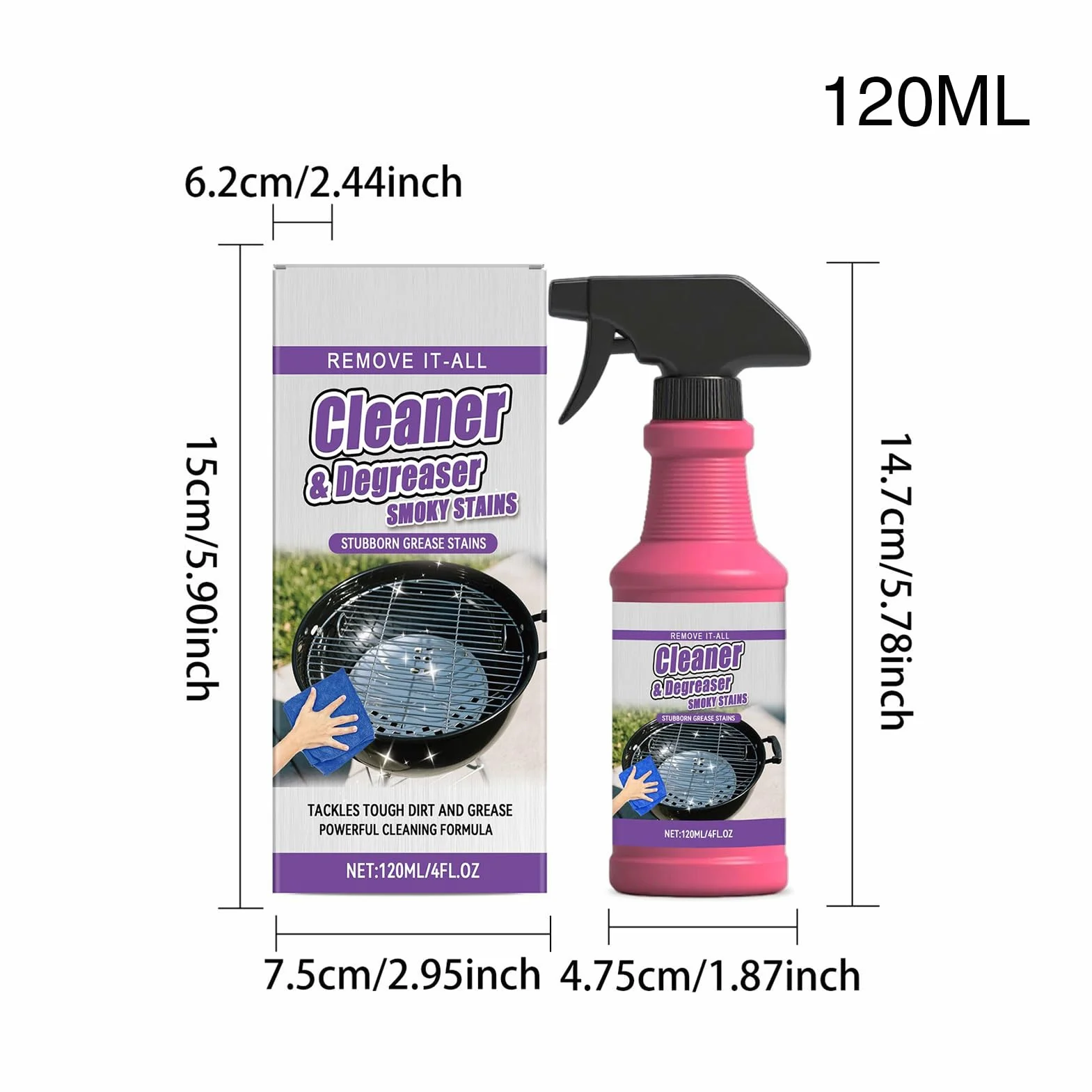 Spray Dégrasseur pour Gril 120ml Dégraissant Barbecue Grilles de Cuisson Nettoyant Four