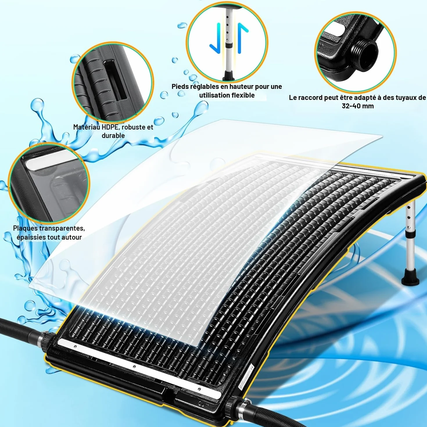 Panneau Solaire Chauffage Piscine 113x69x35 cm 10 000 l/h Raccordement 32-40 mm