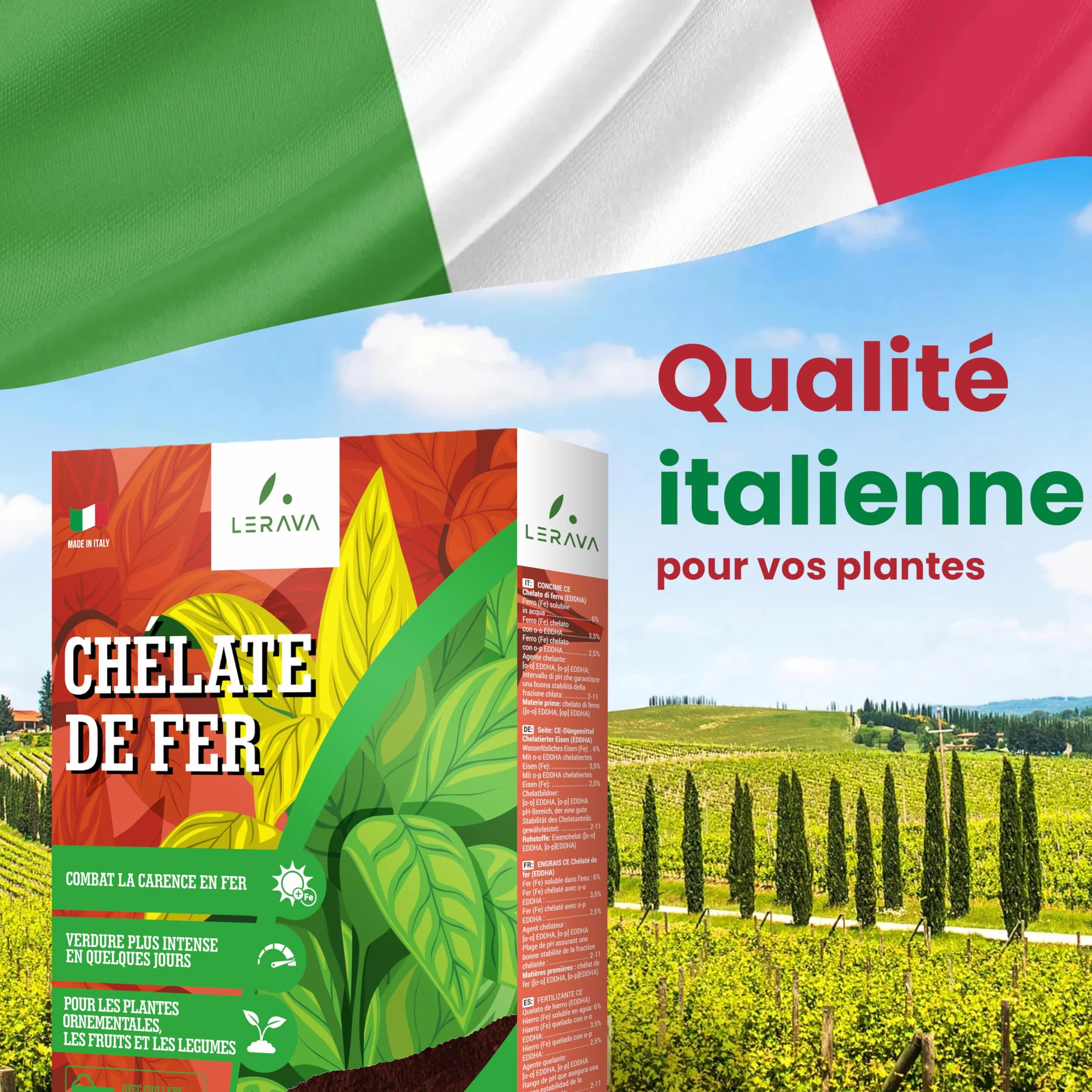 LERAVA chélate de fer 200g Anti-Chlorose Feuilles Jaunes Agriculture Biologique Toutes Cultures Pot ou Terre