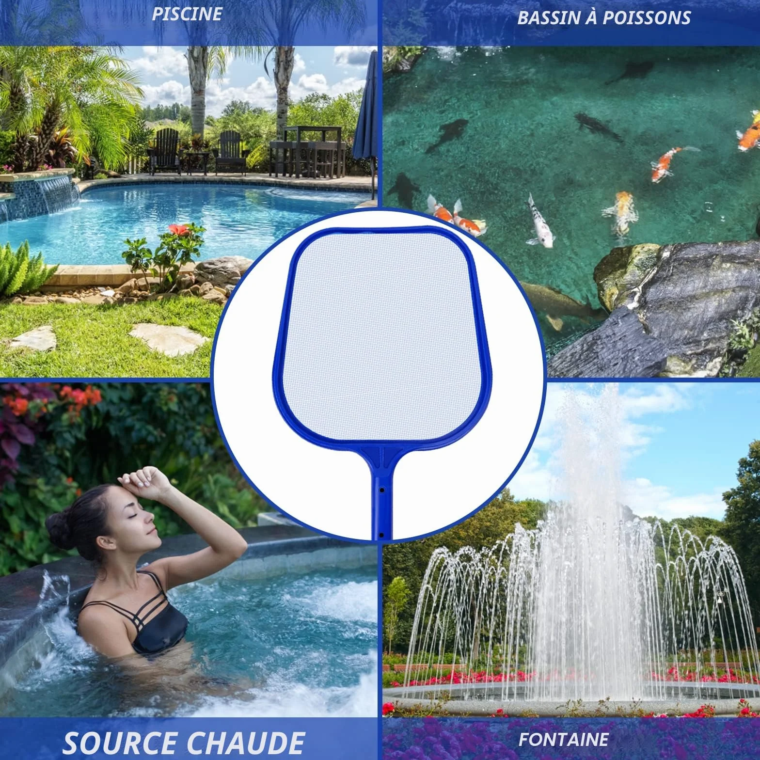 Épuisette de Surface pour Piscine avec Manche Télescopique Réglable 120CM