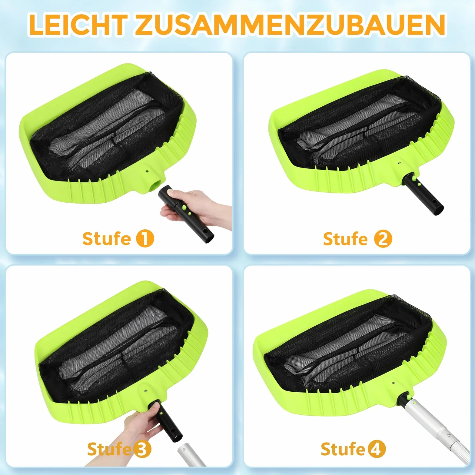 Épuisettes de Surface Filet de Fond Piscine Professionnel Grand Capacité Ramassage Feuilles sans Perche Vert