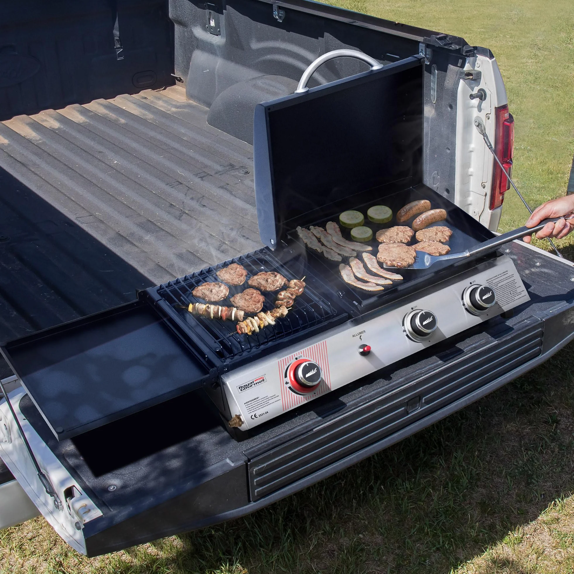 Royal Gourmet Barbecue Gaz Portable 3 Brûleurs 3 en 1 Plancha Grille 8.5kW Propane Noir