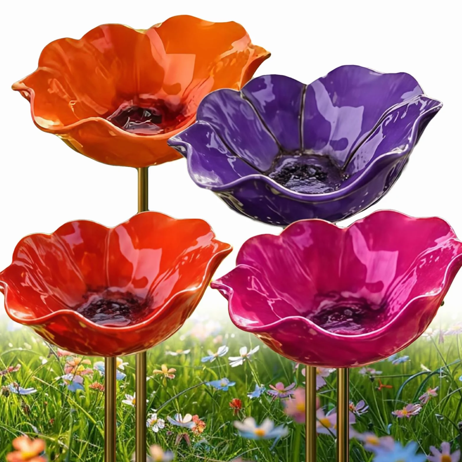 Station d'arrosage pour Oiseaux en métal Fer forgé Forme Fleur, Abreuvoir extérieur pour Papillons et Abeilles