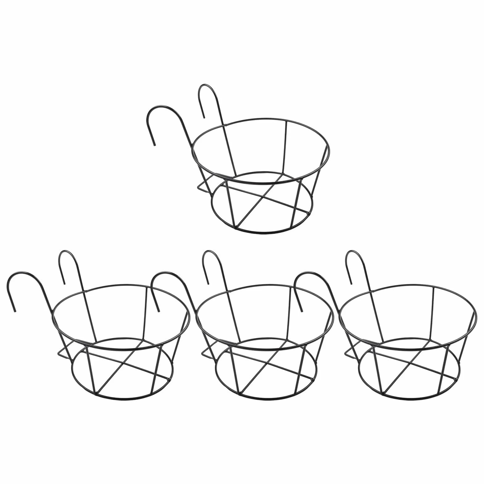 Lot de 4 supports de fleurs ronds en fer avec crochet de clôture, noir et blanc