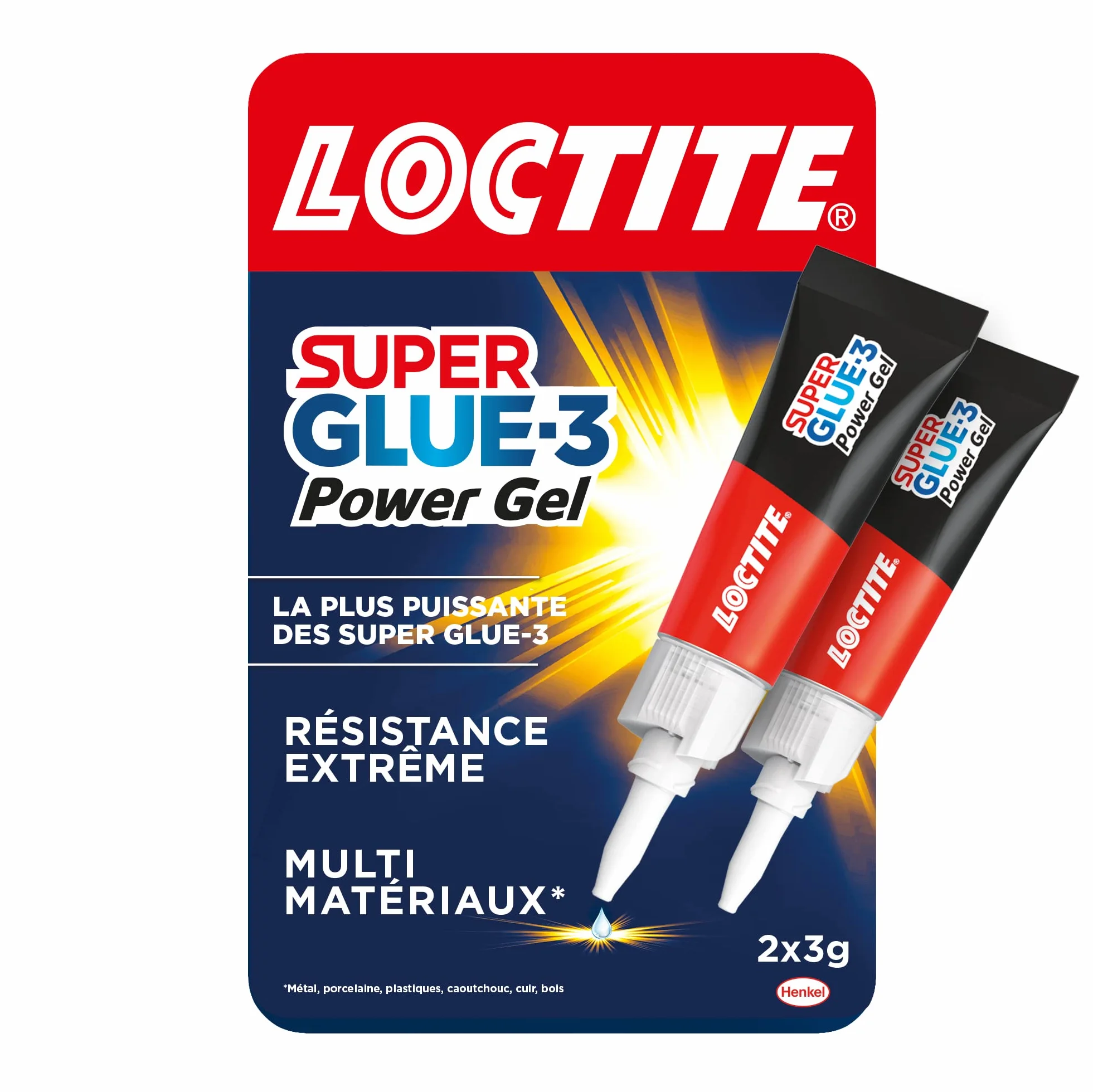Loctite - Super Glue-3 Power Gel (2 tubes de 3 g) – Colle forte transparente ultra résistante – Colle gel multi-matériaux à séchage immédiat