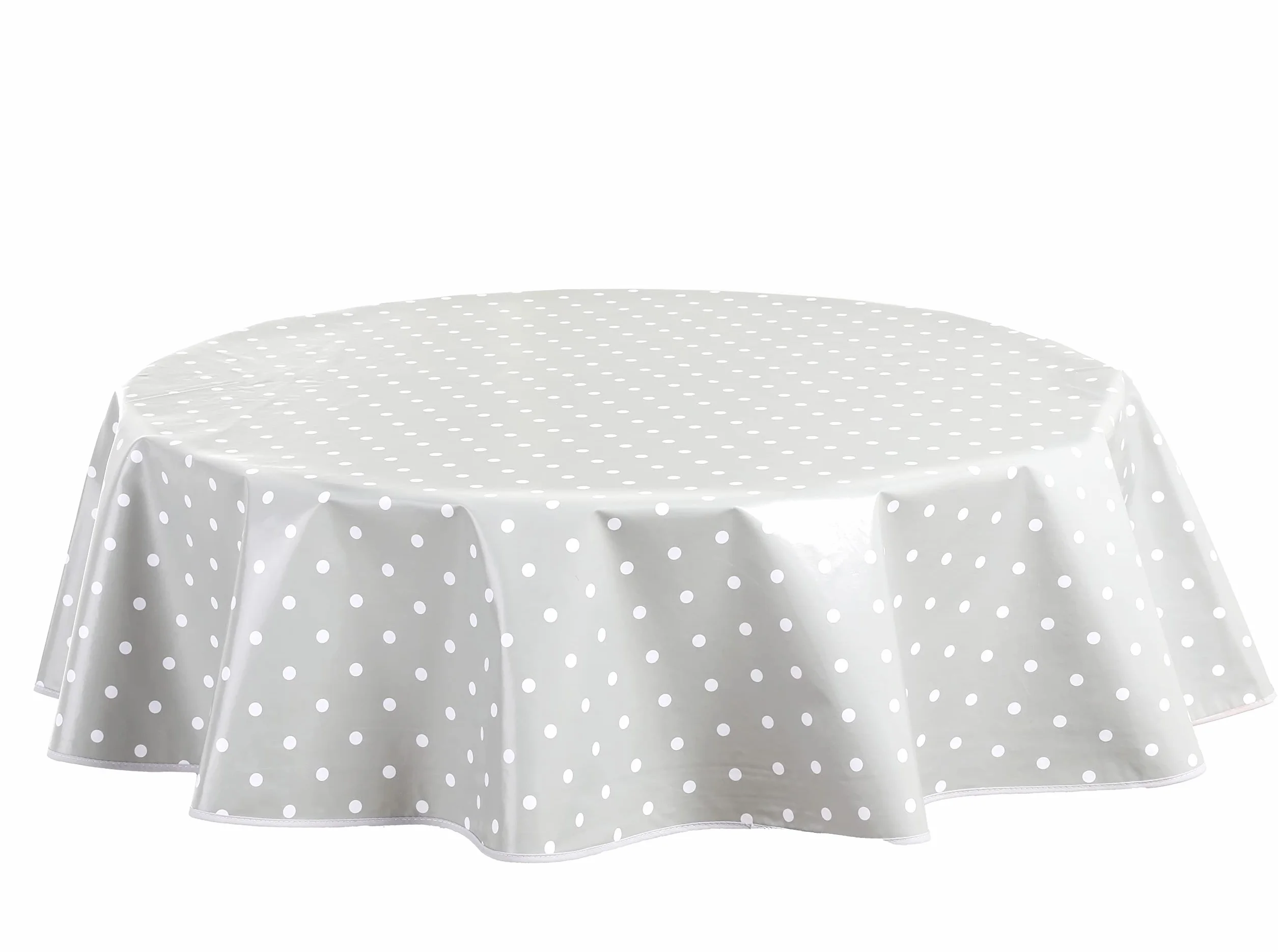 Home Direct Nappe Toile cirée PVC Ronde 140 cm x 55 cm Petit Pois Gris Clair