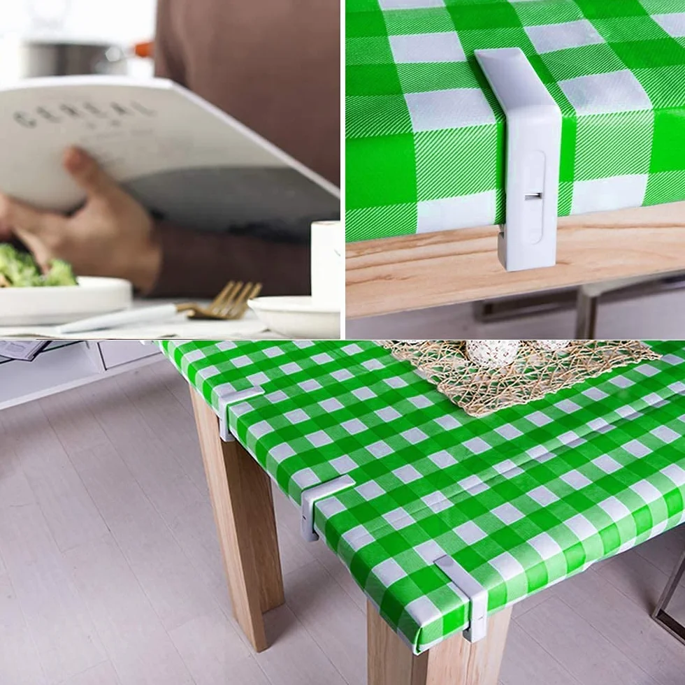 Pinces à Nappe en Plastique Blanc 8 Pièces Réglables à Ressort pour Table d'Extérieur Jardin
