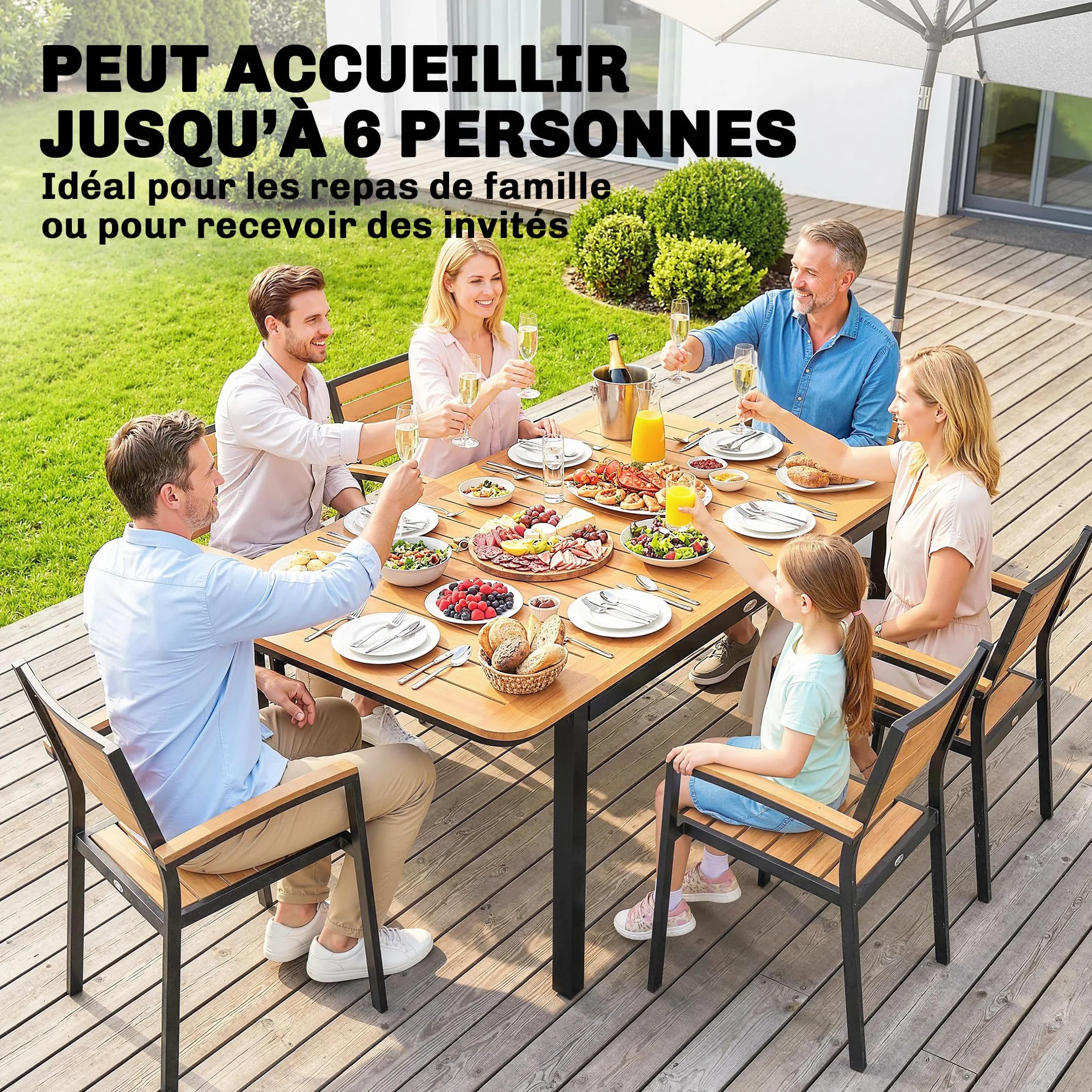 Outsunny Table de Jardin 6 Personnes Bois Composite 127x70cm Rectangulaire Marron