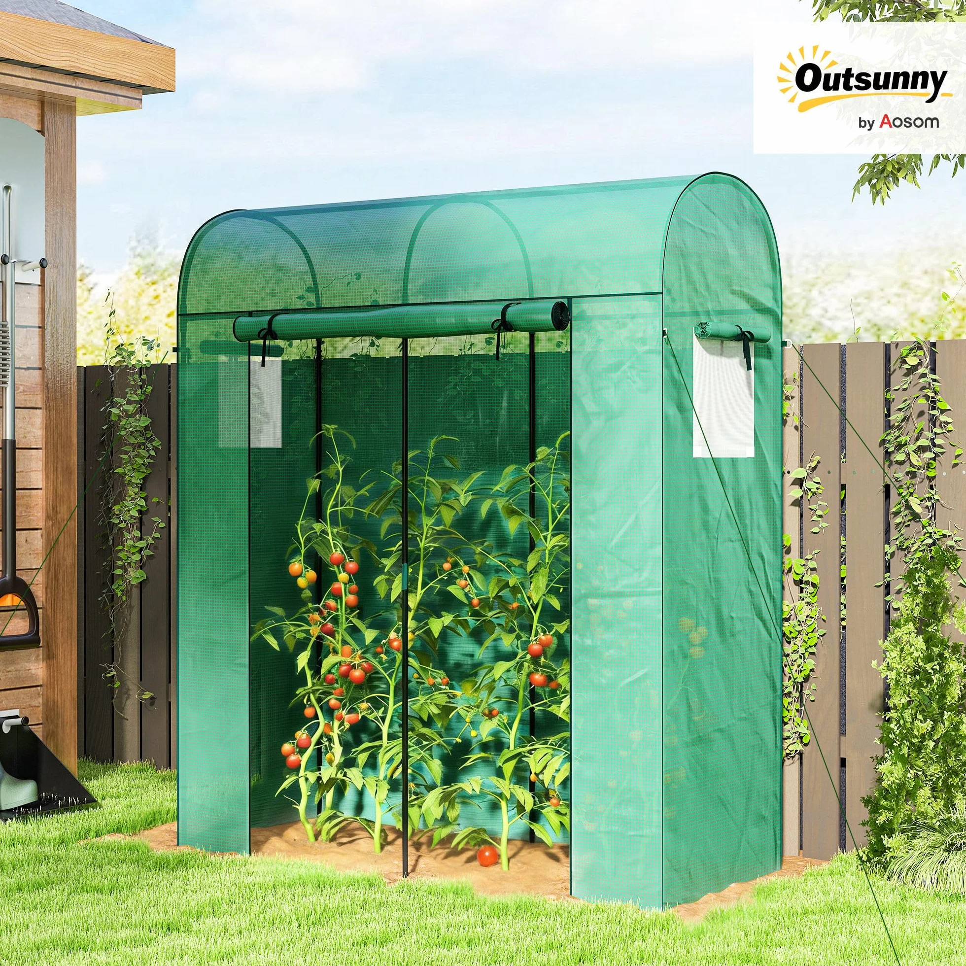 Outsunny Serre de Jardin, Petite Serre de Balcon en Bâche PE et Châssis Acier, Porte Roulante, Fenêtres en Maille, 170 x 68 x 200 cm, Vert