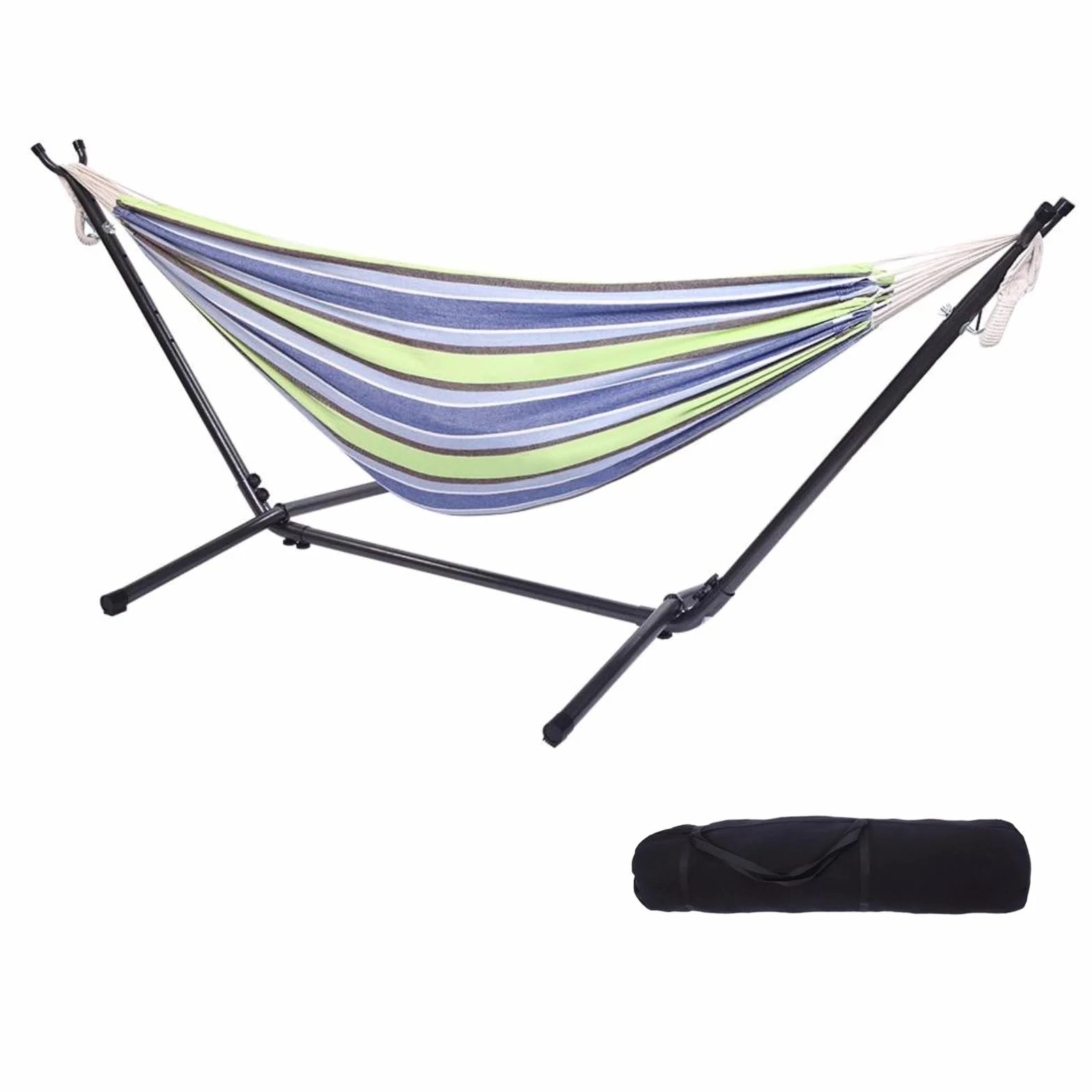 Hamac sur Pied 250kg Réglable 305x109x104 cm Support métallique 1-2 Personnes Vert-Violet