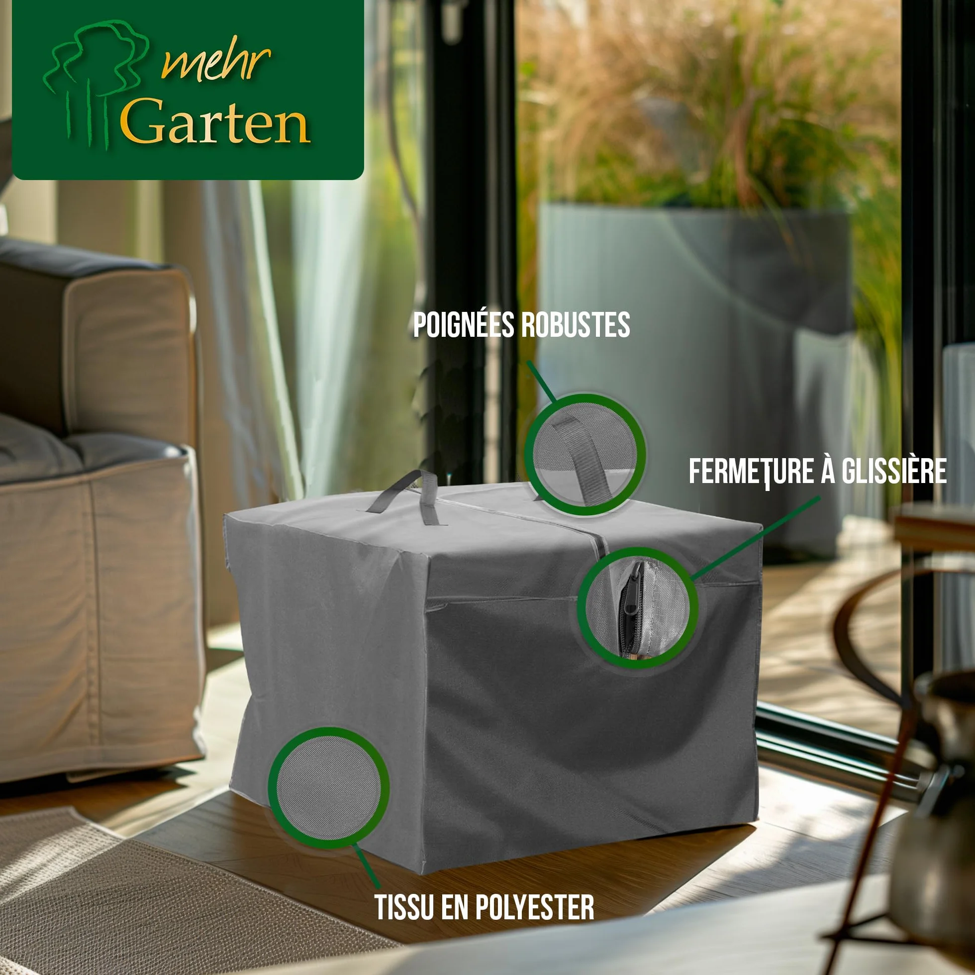 Sac de Rangement pour Coussins de Salon de Jardin 80 x 80 x 60 cm Polyester tissé Oxford 600D Gris