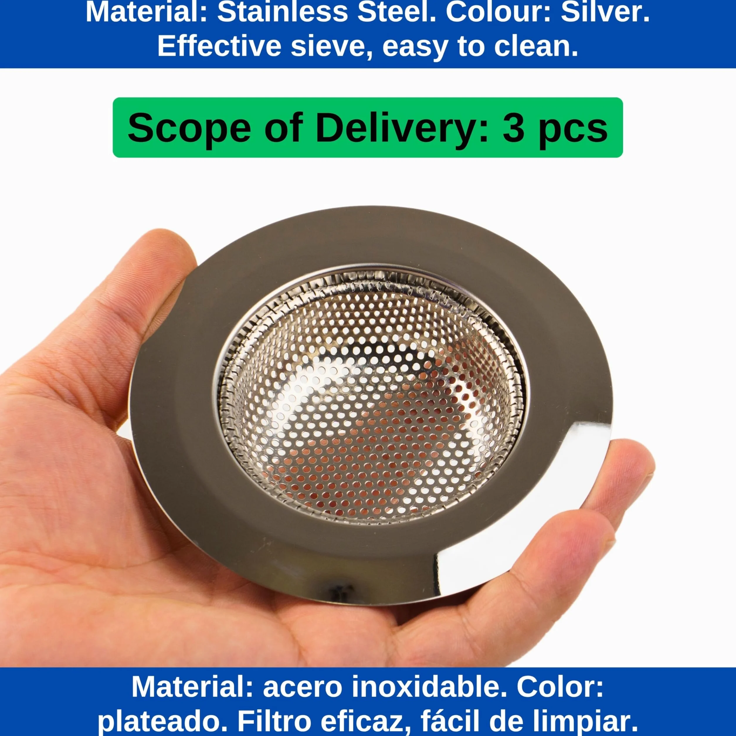 Crépine de vidange, Jeu de 3, Ø 90 mm, Convient aux drains de Ø intérieur 57 mm, dépasse de 20 mm de Profondeur dans Le Bec, crépine d'évier avec Ajustement optimisé, idéale pour Evier, Baignoire