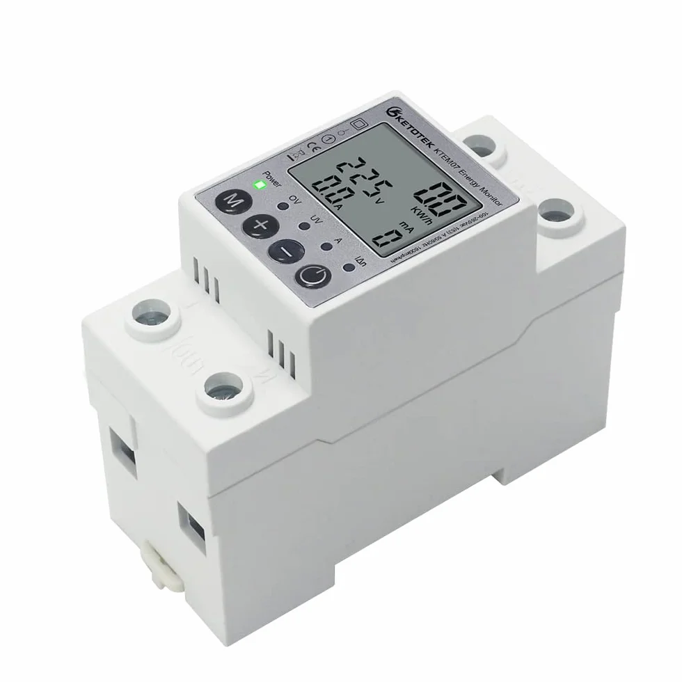 KETOTEK Compteur électrique Monophasé AC 63A 220V Compteur D'énergie Numérique Rail DIN Mesure Consommation Electrique 1 Phasé KWh Voltmètre Ampèremètre