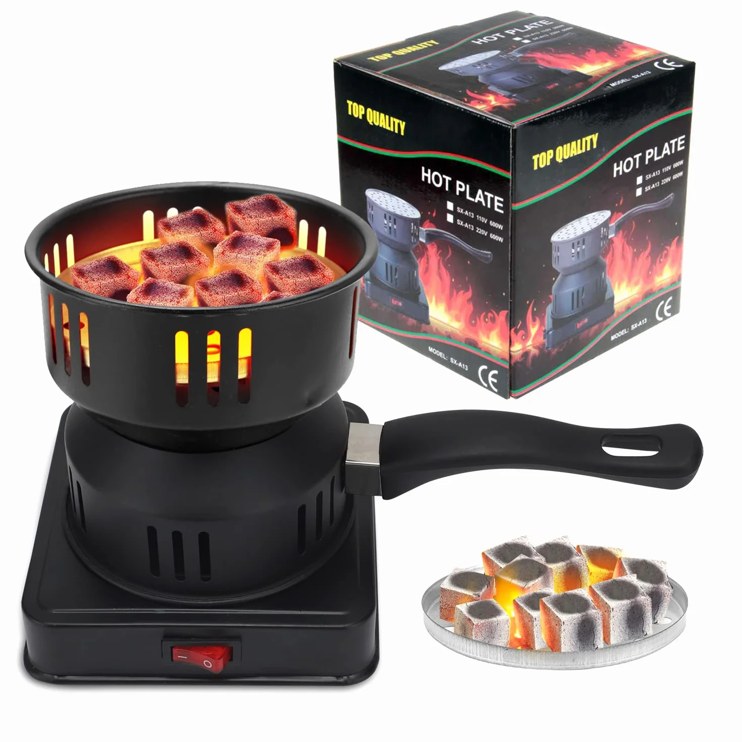 Allume Charbon Électrique 450-600W Plaque Chauffante Barbecue Charbon de Bois Brûleur Câble