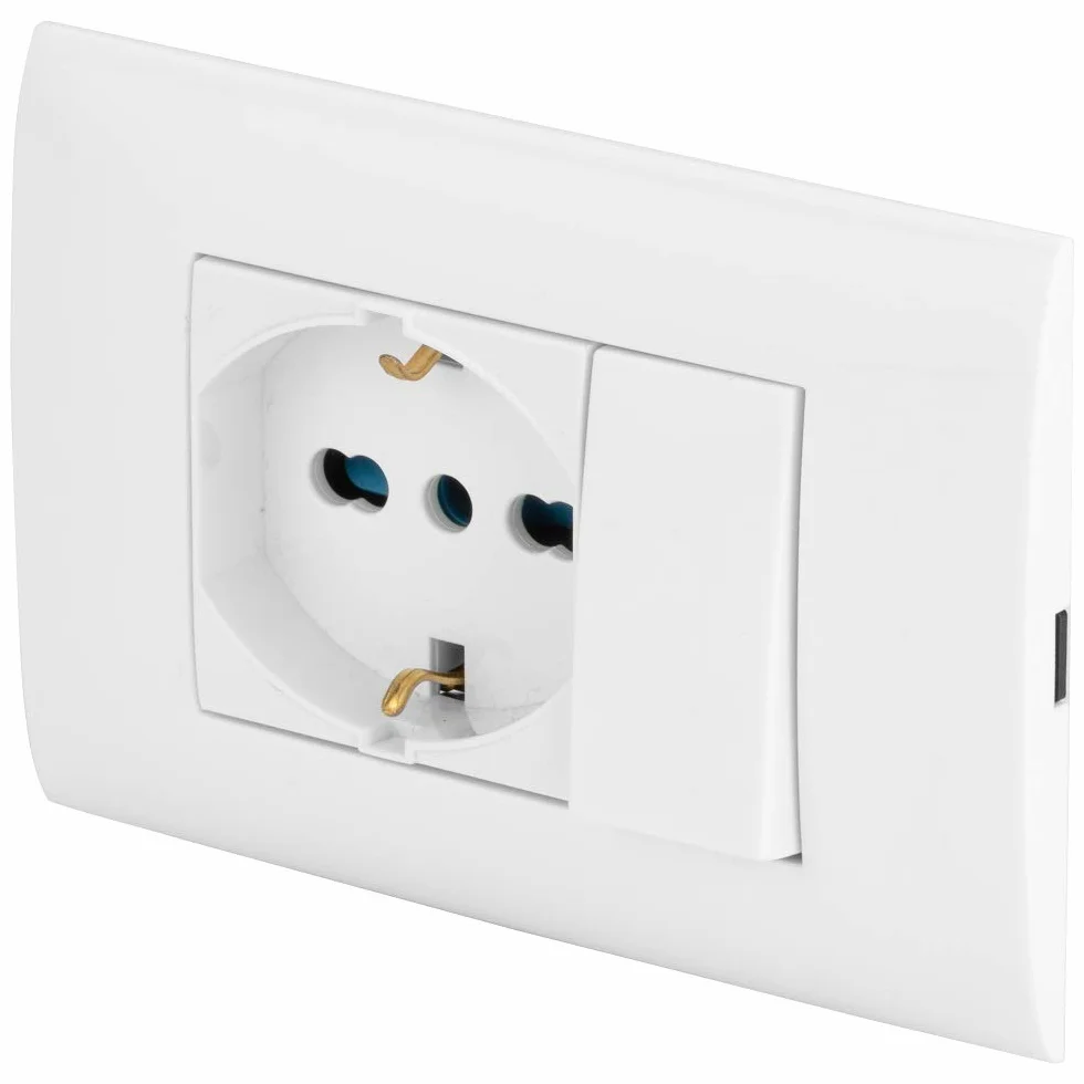 POLY POOL - Plaque Evolution PP6095X avec boîtier de 3 modules avec insert de dérivation électrique et prise multistandard - Kit de montage avec support et vis de montage