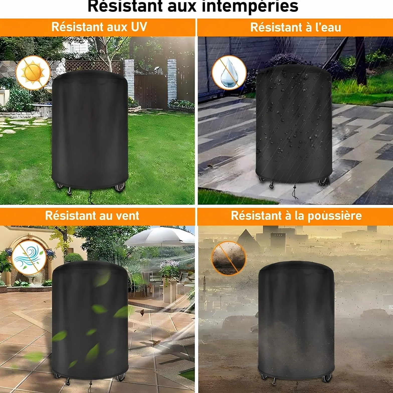 Housse de Barbecue Extérieure Ronde 120x90 cm Noire
