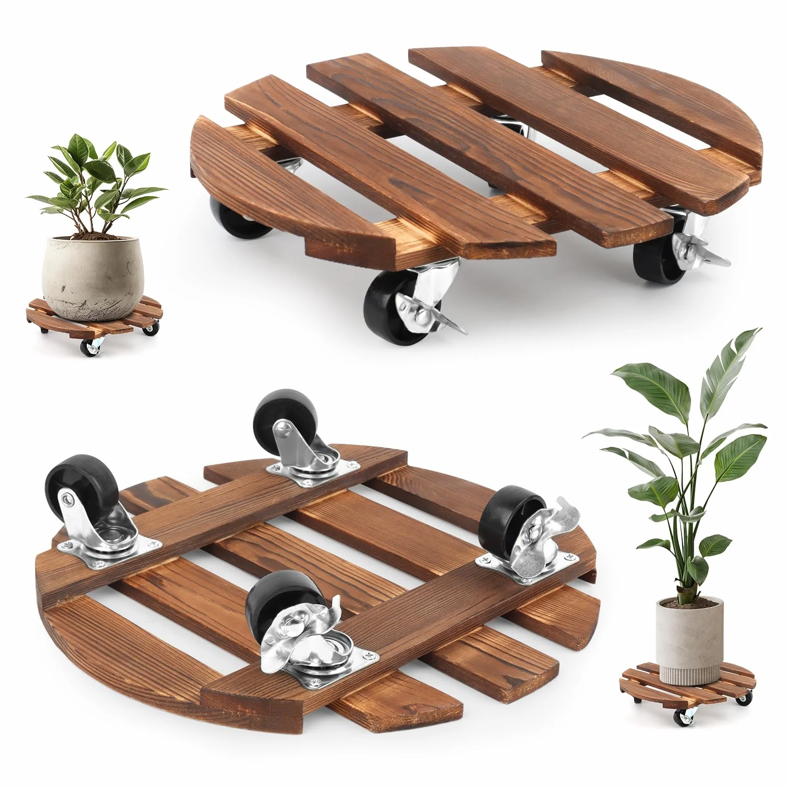 Chariot pour plantes 30 cm Rond Plateau roulant résistant aux intempéries avec roulettes
