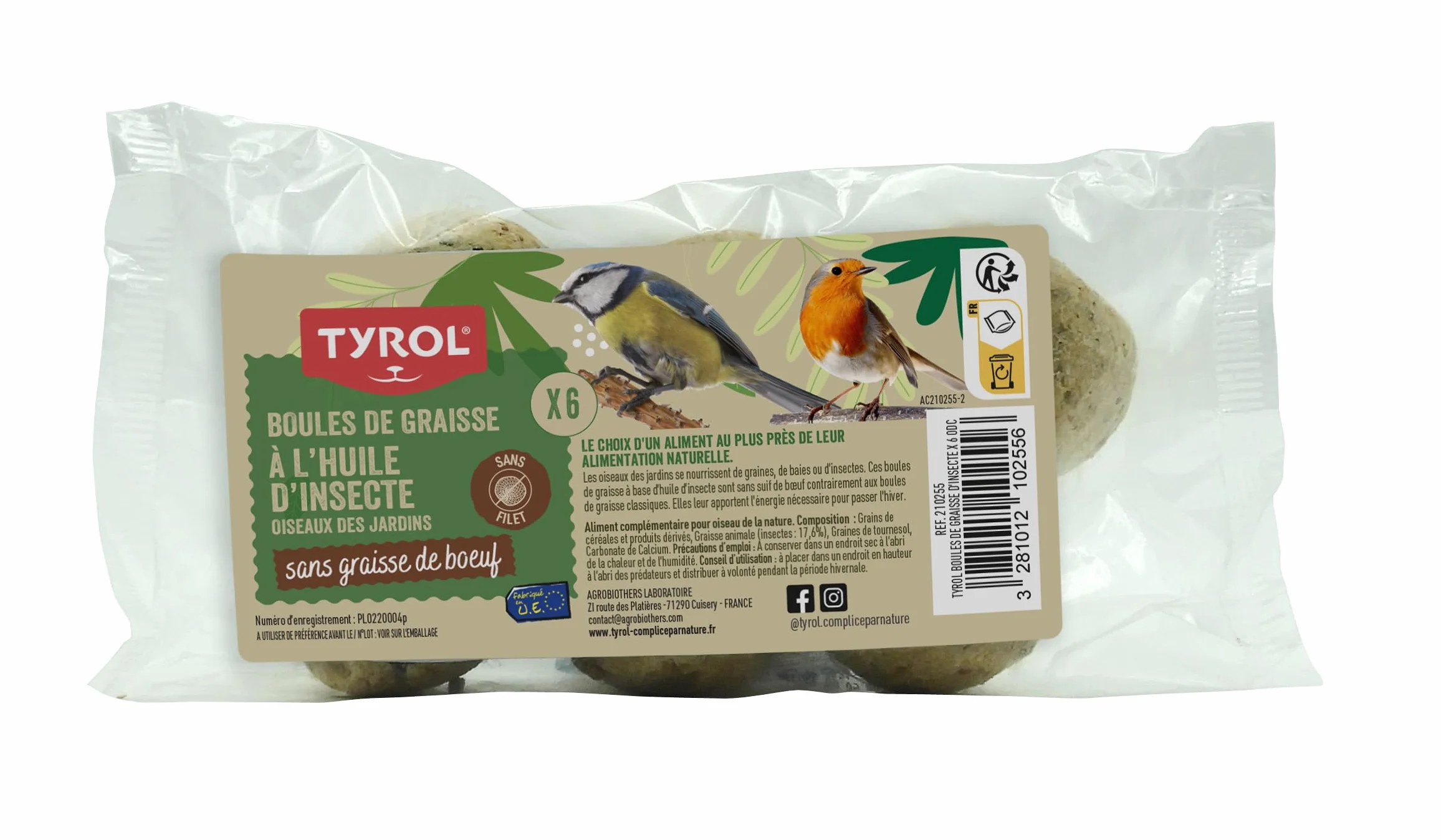 Boules de Graisse pour Oiseaux Sauvages du Ciel - Nourriture Oiseaux Extérieur à Base d'Insectes - x6