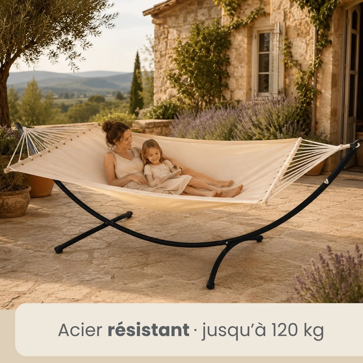 AMANKA Support de Hamac 120kg 300x100 Structure Extérieure Métal Cadre Jardin