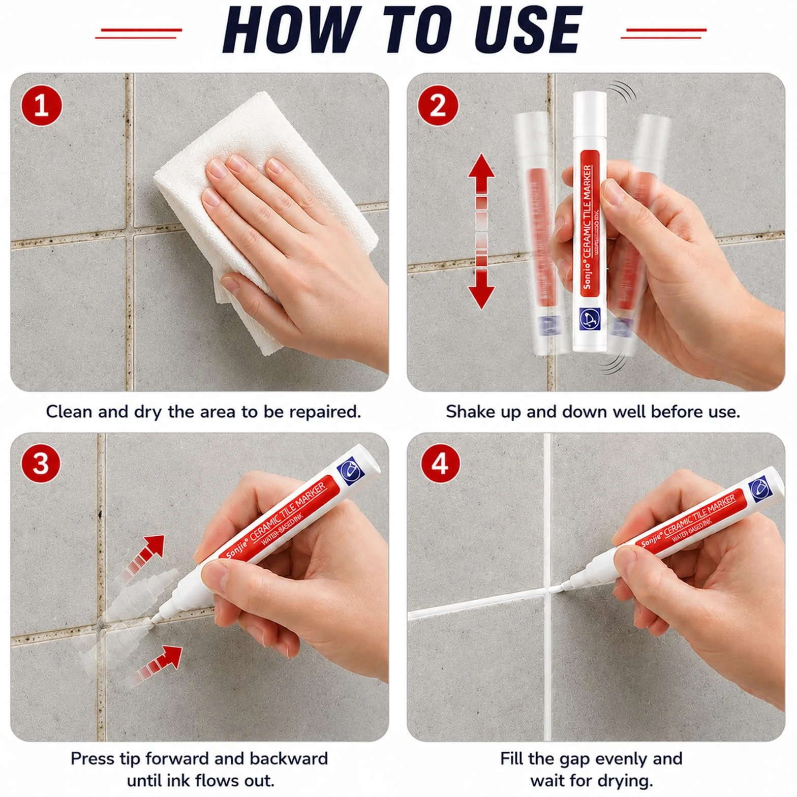 14 Stylos Joints Carrelage Blanc avec 14 Pointes de Rechange, Stylo Blancheur Joints Imperméable, Rénovateur de Joint Carrelage pour Salle de Bain, Cuisine, Murs et Sols