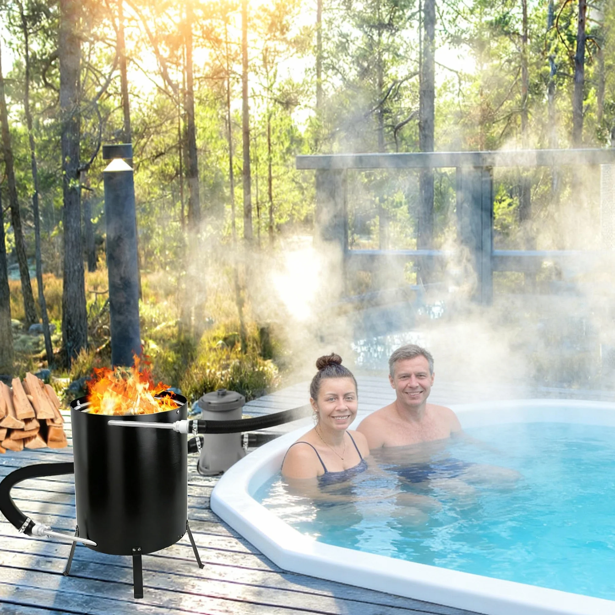 Tonneau à feu avec spirale chauffante Ø 32 mm Ø 38 mm tapis ignifuge sac résiduel bac de récupération noir