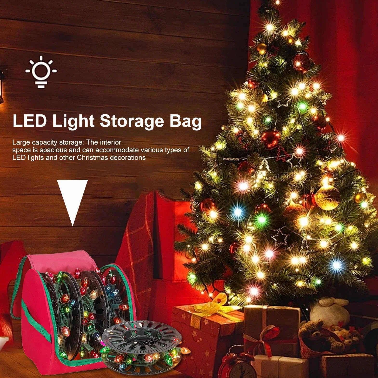 Sac de rangement pour lumières de Noël avec fermeture éclair, support en U, léger
