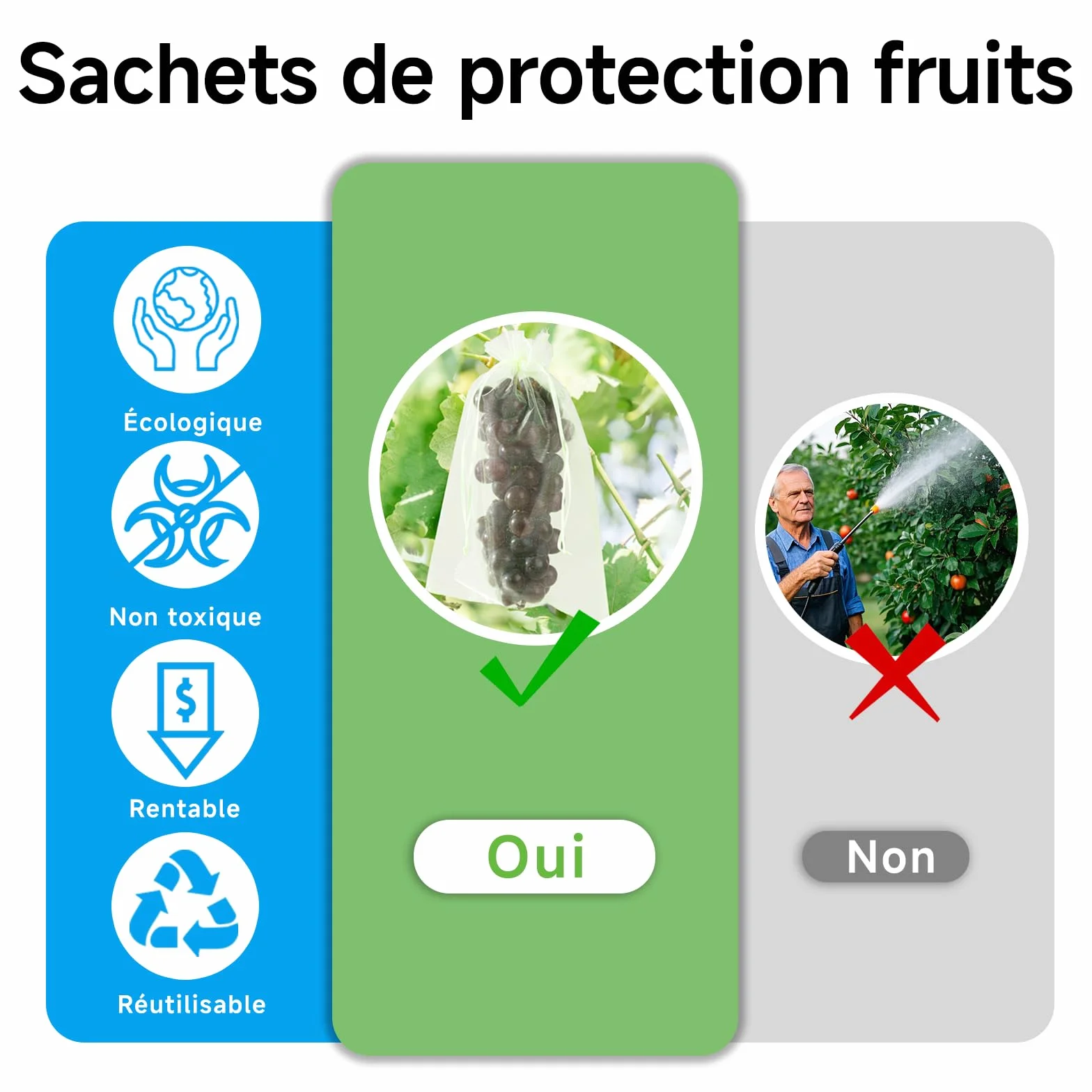 Sacs de Protection pour Fruits en Organza Vert 15x20 cm Lot de 50