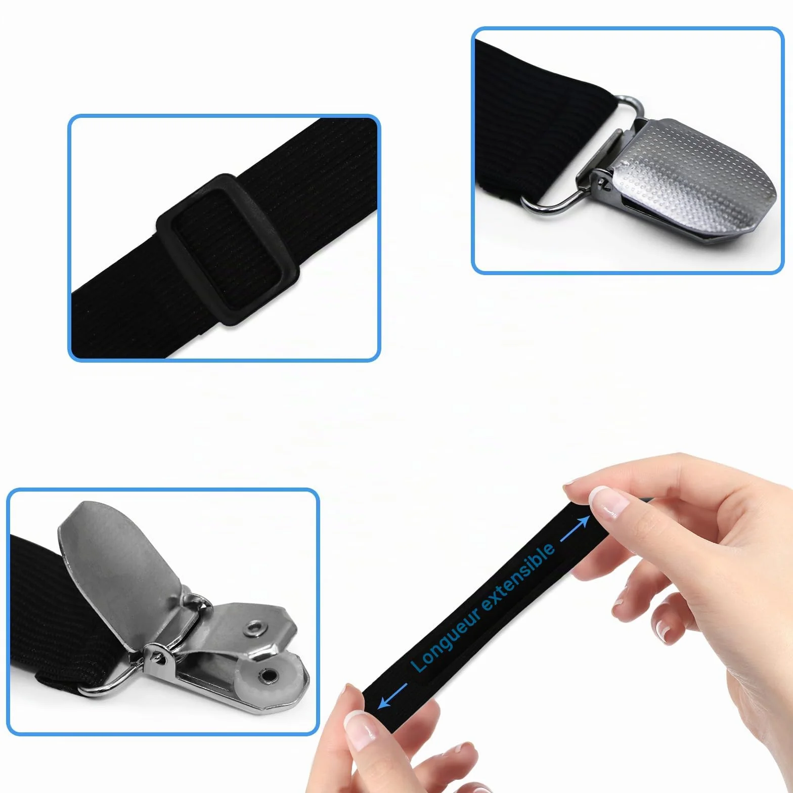 Attache Nappe Exterieur Réglable Élastique 5 Pièces pour Table Pique-Nique Canapé (Noir)