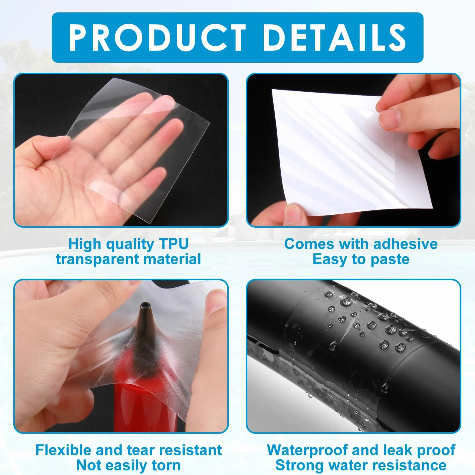 20PCS TPU Transparent Rustine Réparation Étanche pour Piscine Gonflable 8.8x8.8cm