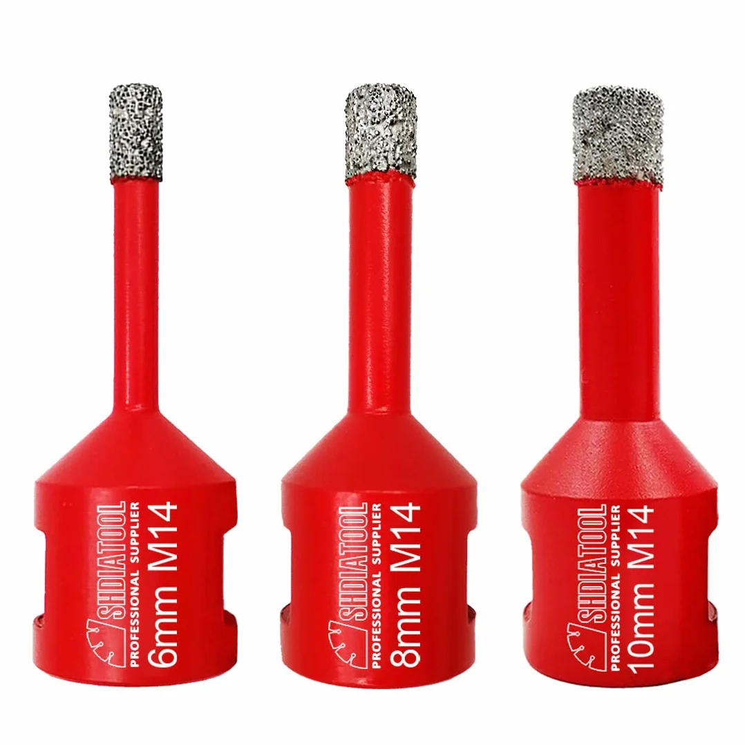 SHDIATOOL Forets Diamant Brasé Sous Vide 6mm/8mm/10mm Trépans M14 Perçage à sec Porcelaine Carrelage Granit Marbre