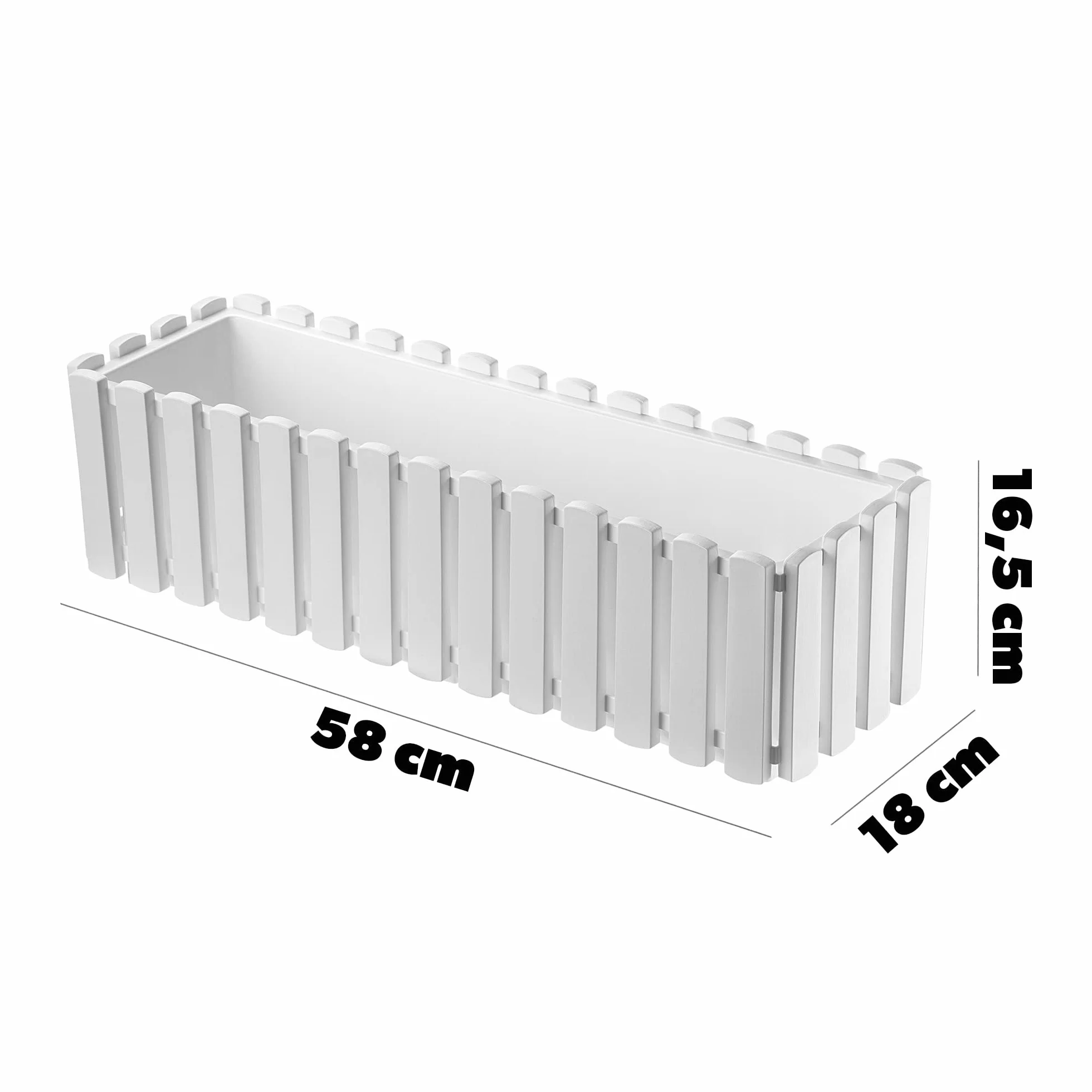 KADAX Jardinière de Balcon 60 cm Pot de Fleurs Aspect Lattes avec Bouchon Caoutchouc Blanc