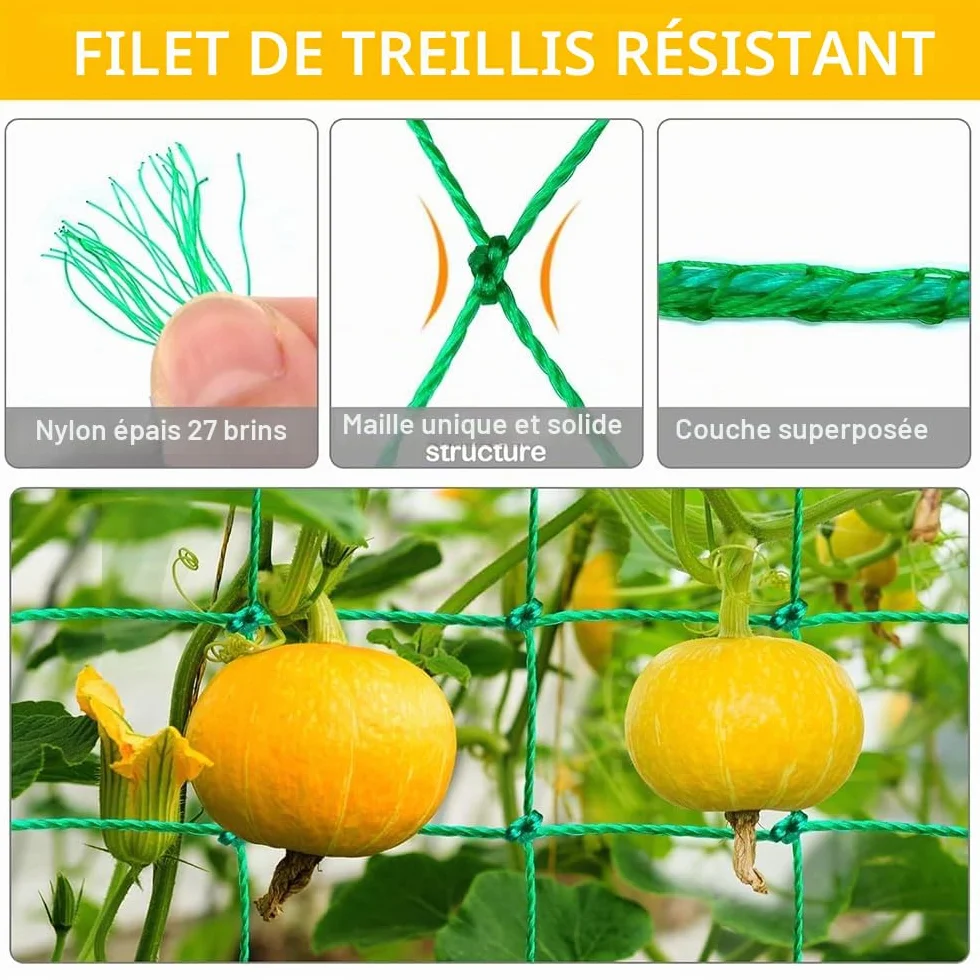 Filet pour Concombre 5 m x 2 m Treillis Jardin Plante Grimpante Exterieur avec Clips et Attaches