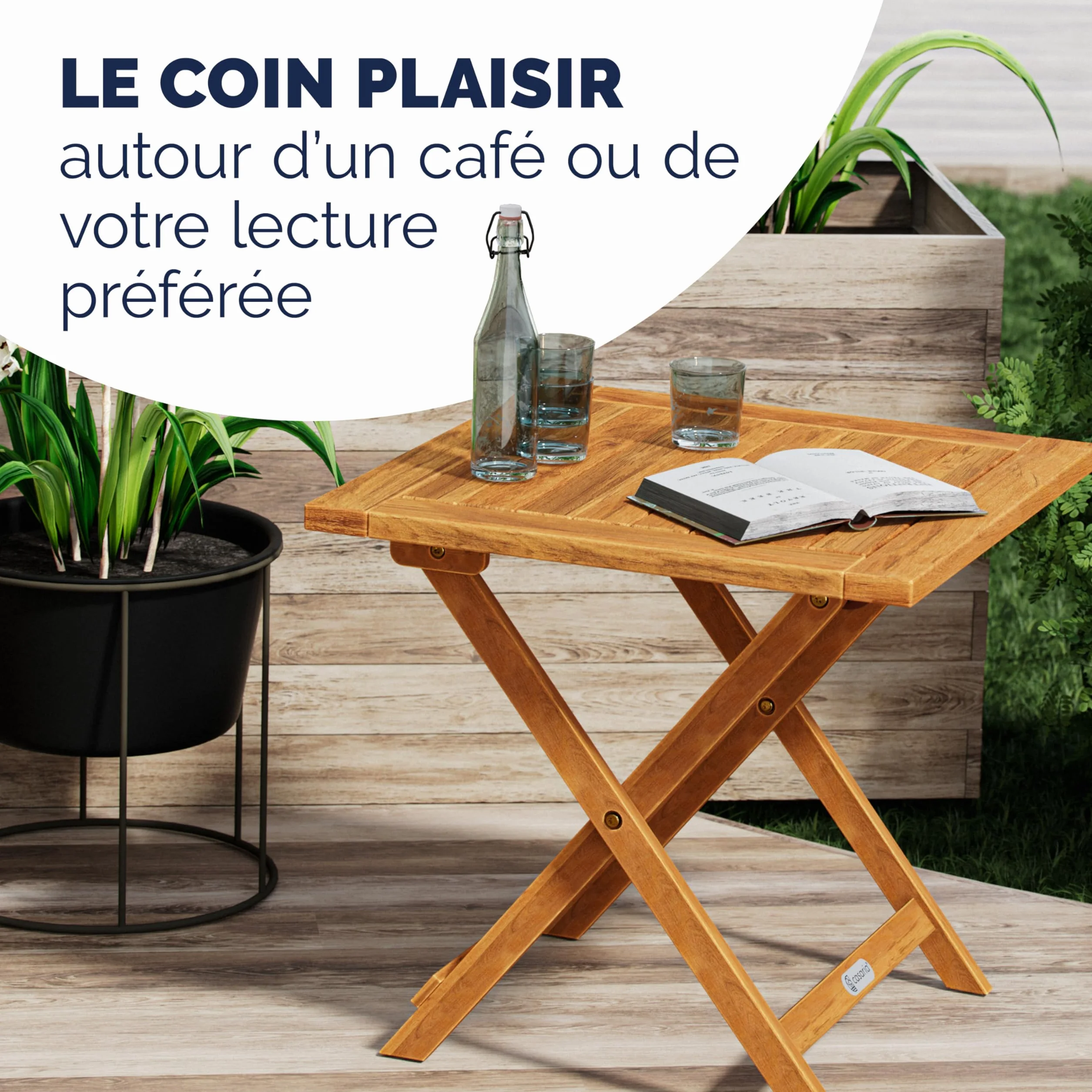 Deuba CASARIA® Table Basse Pliante en Bois d'acacia 46x46cm