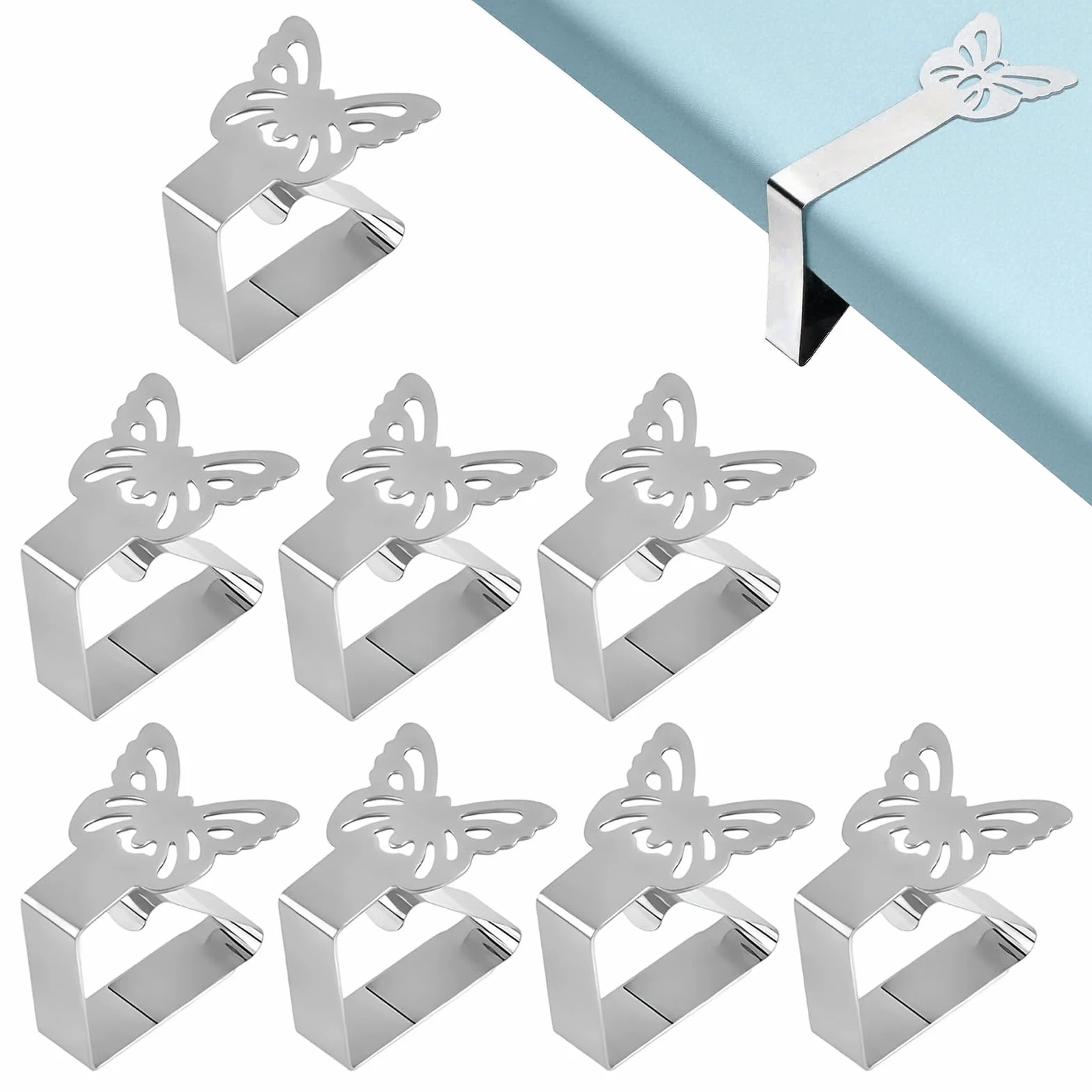 Lot de 8 Pinces à Nappe extérieur en Acier Inoxydable antirouille, Motifs Papillons, Coupe-Vent pour nappes jusqu'à 3,5 cm