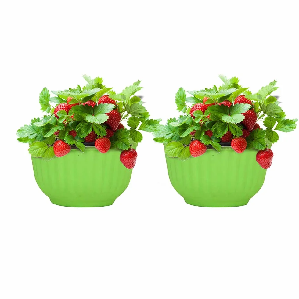 Pots de fleurs à suspendre en plastique avec drainage et crochets, lot de 2, vert