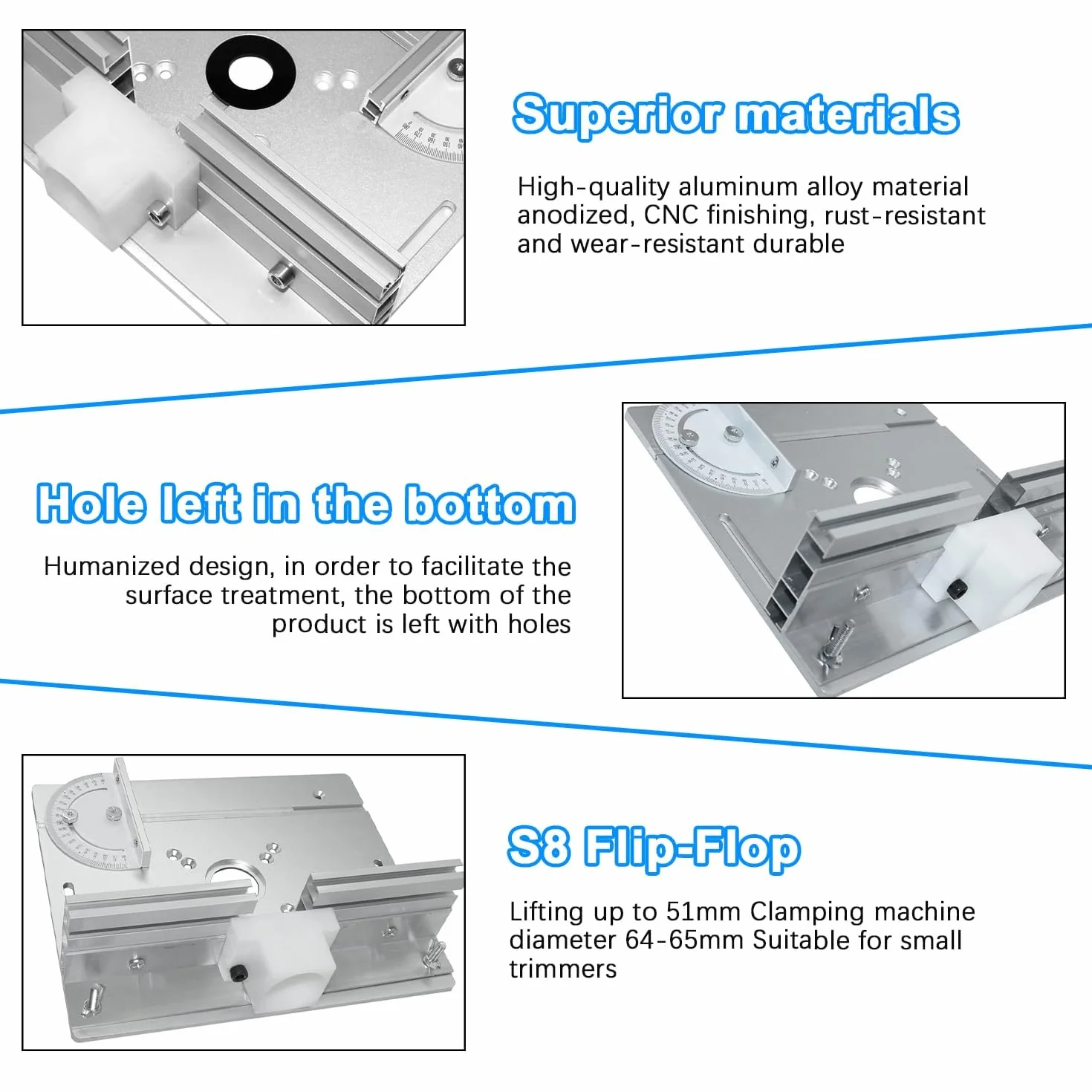 Table DéFonceuse Plaque Aluminium Costume, Table Fraisage Insert Avec Support De Torsion Coudé, DéFonceuse Plaque, Defonceuse A Bois Accessoire Pour Fraisage Rainurage Finition