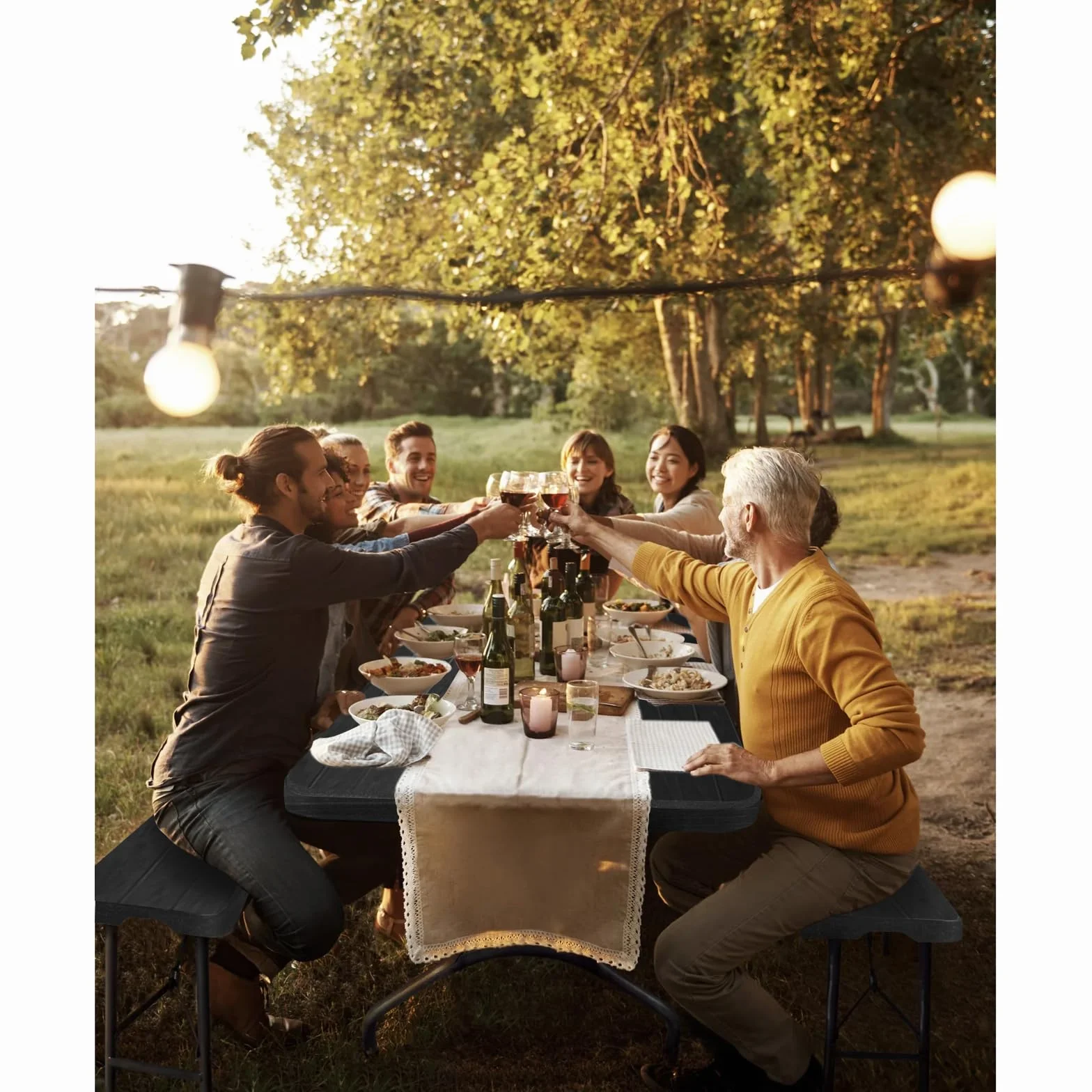 Ensemble Table et 2 Bancs Pliante Table de Jardin 6-8 Personnes Camping Exterieur