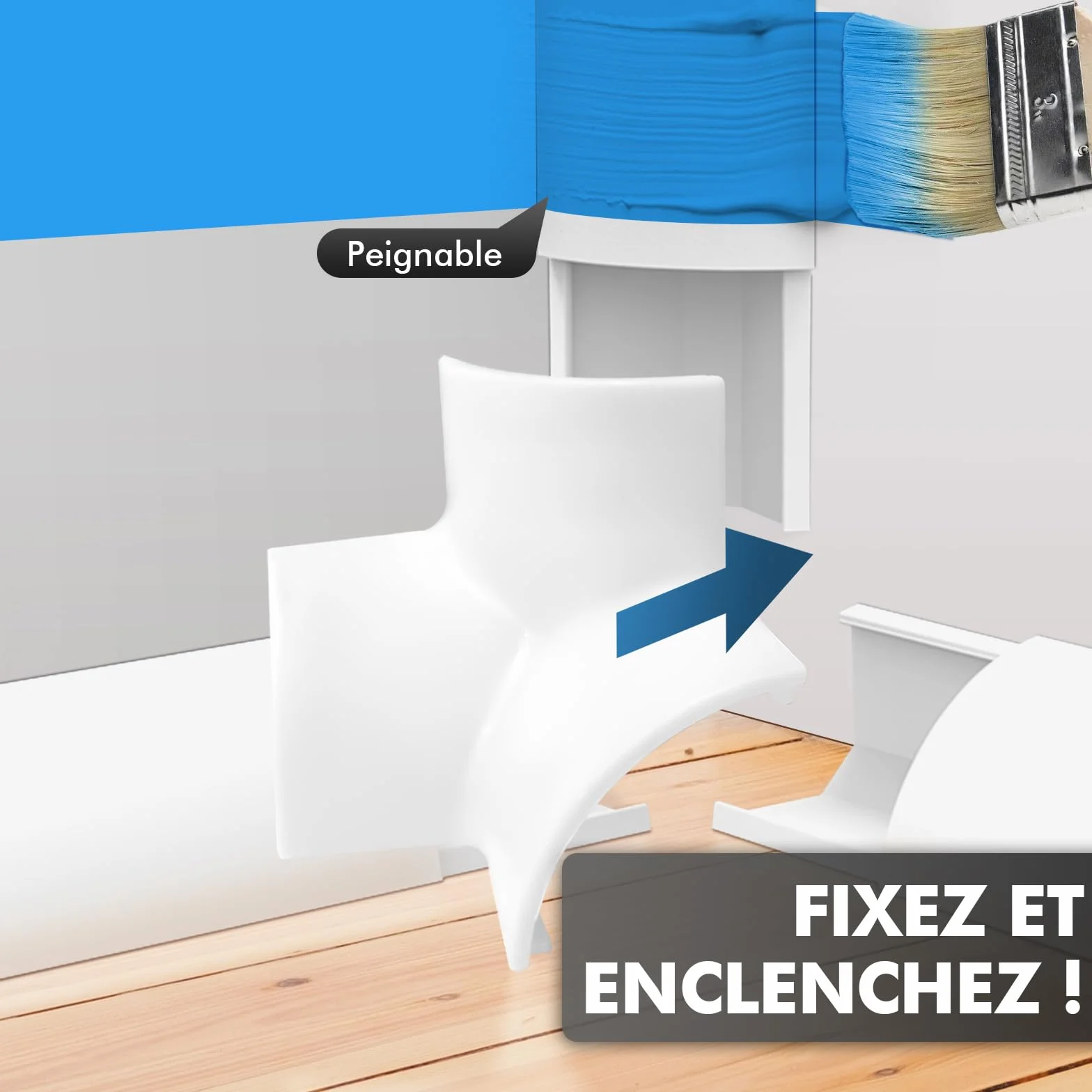 shinfly 2,4 m Goulotte Passe Cable, Cache Cable Quart de Rond, Goulotte Electrique pour Câbles, Cache Fil Electrique pour Coin de Mur, Bas de Mur, TV - Blanc 20 mm x 10.5 mm (0,4 m × 6 Pièces)