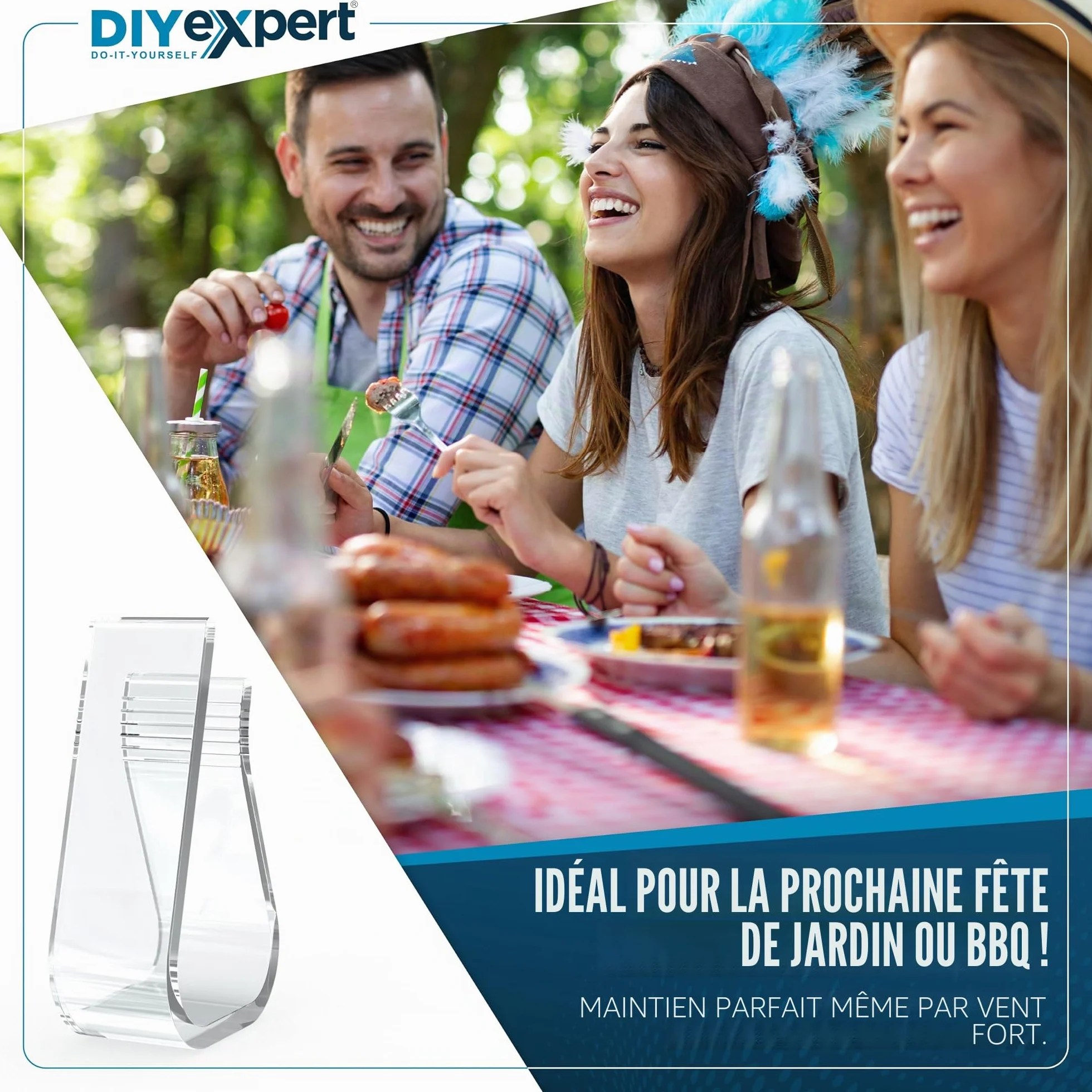 Lot de 4 pinces à nappe en plastique transparent pour tables jusqu'à 27 mm