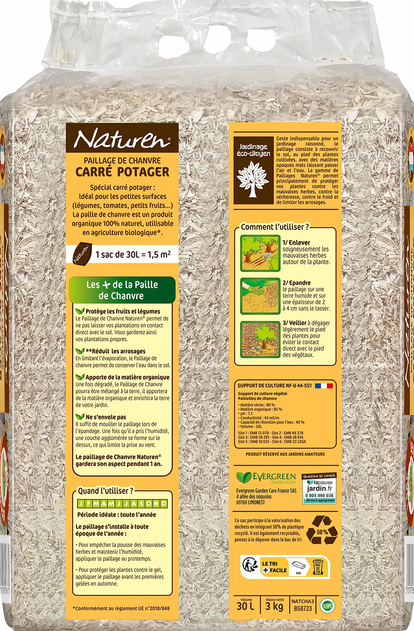 Naturen NATCHA3 Paillage Carré Potager UAB 30 L Beige